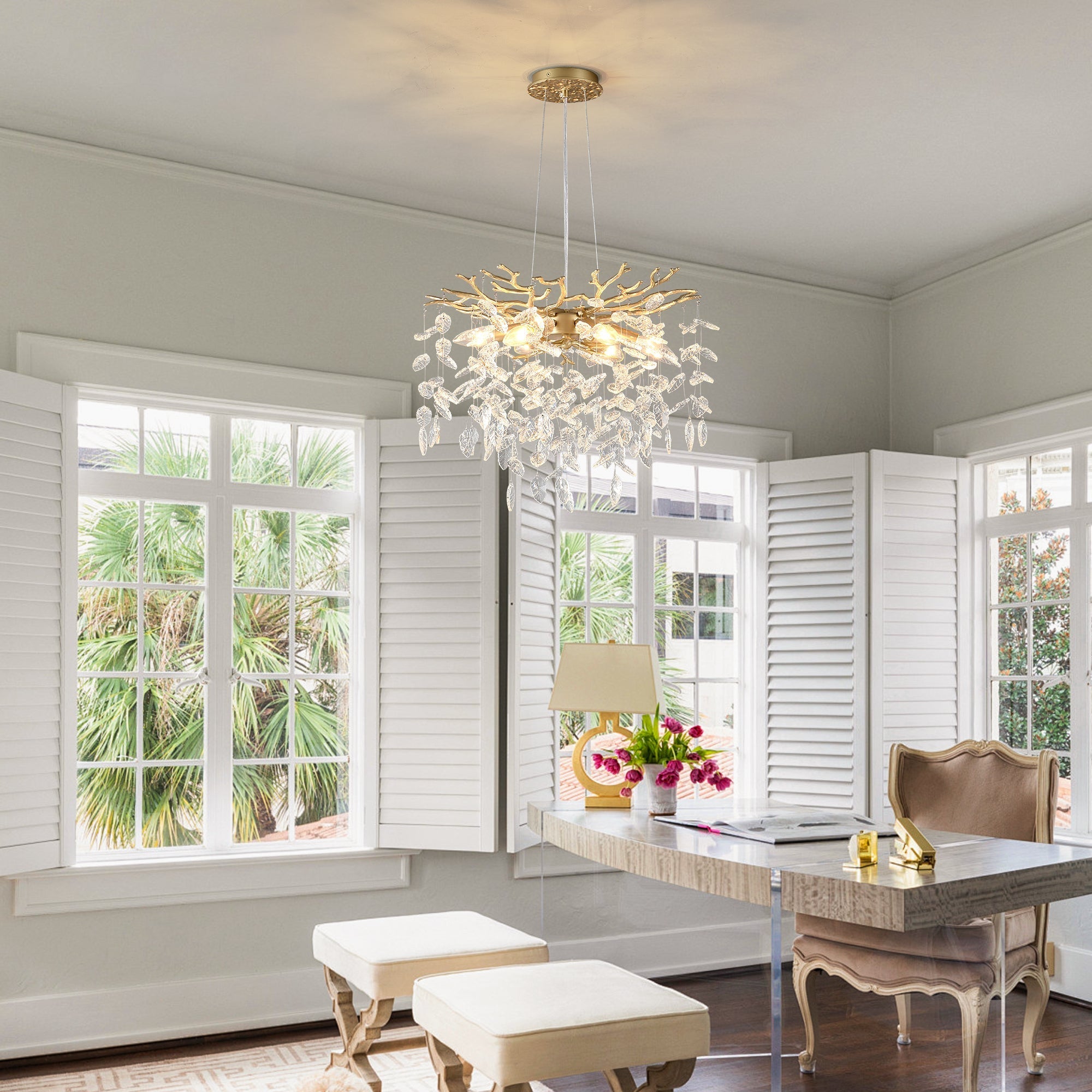 6-Light Chandelier Crystal Ceiling Lamp - Gold Finish