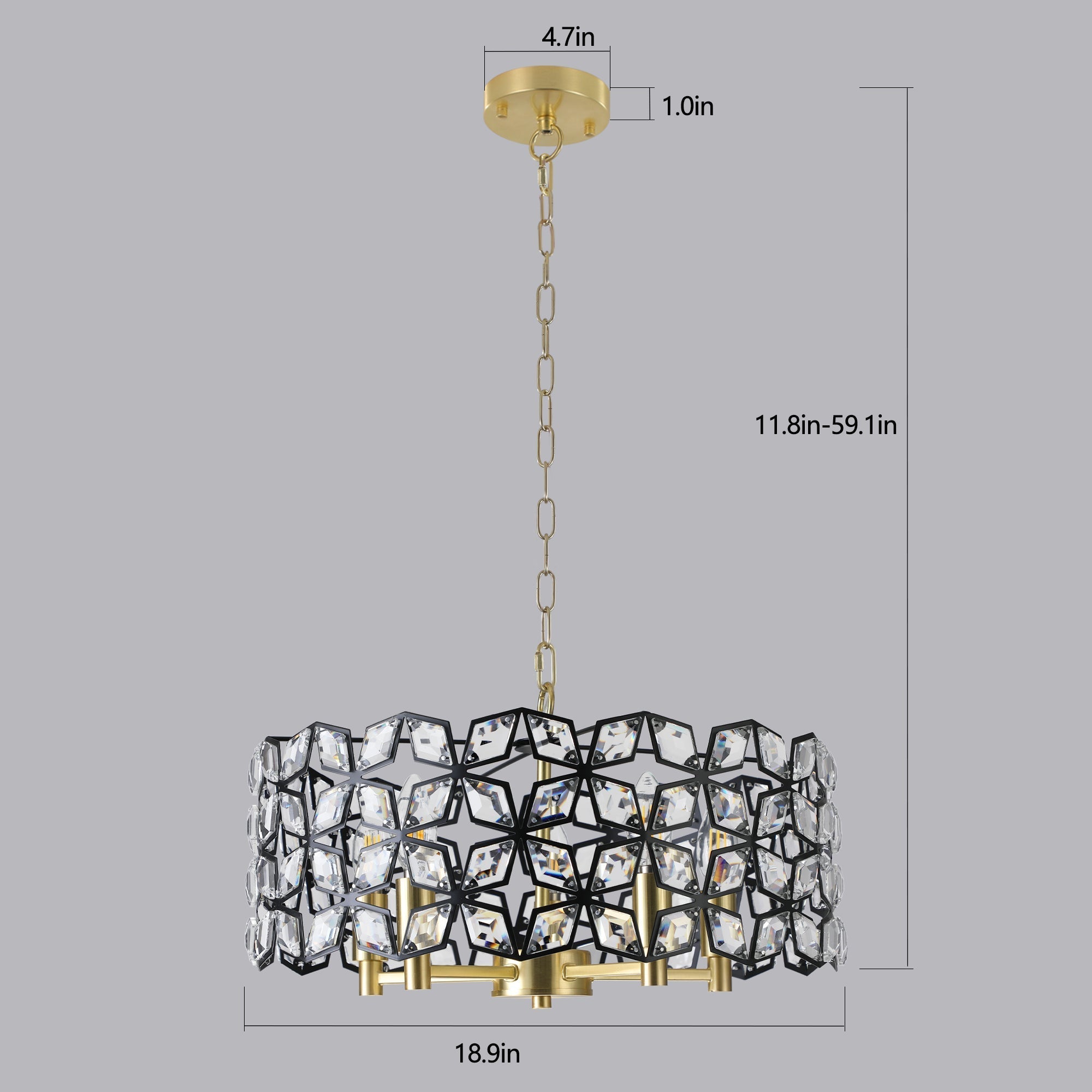 19" Geometric Crystal and Black Gold Round Pendant Chandelier