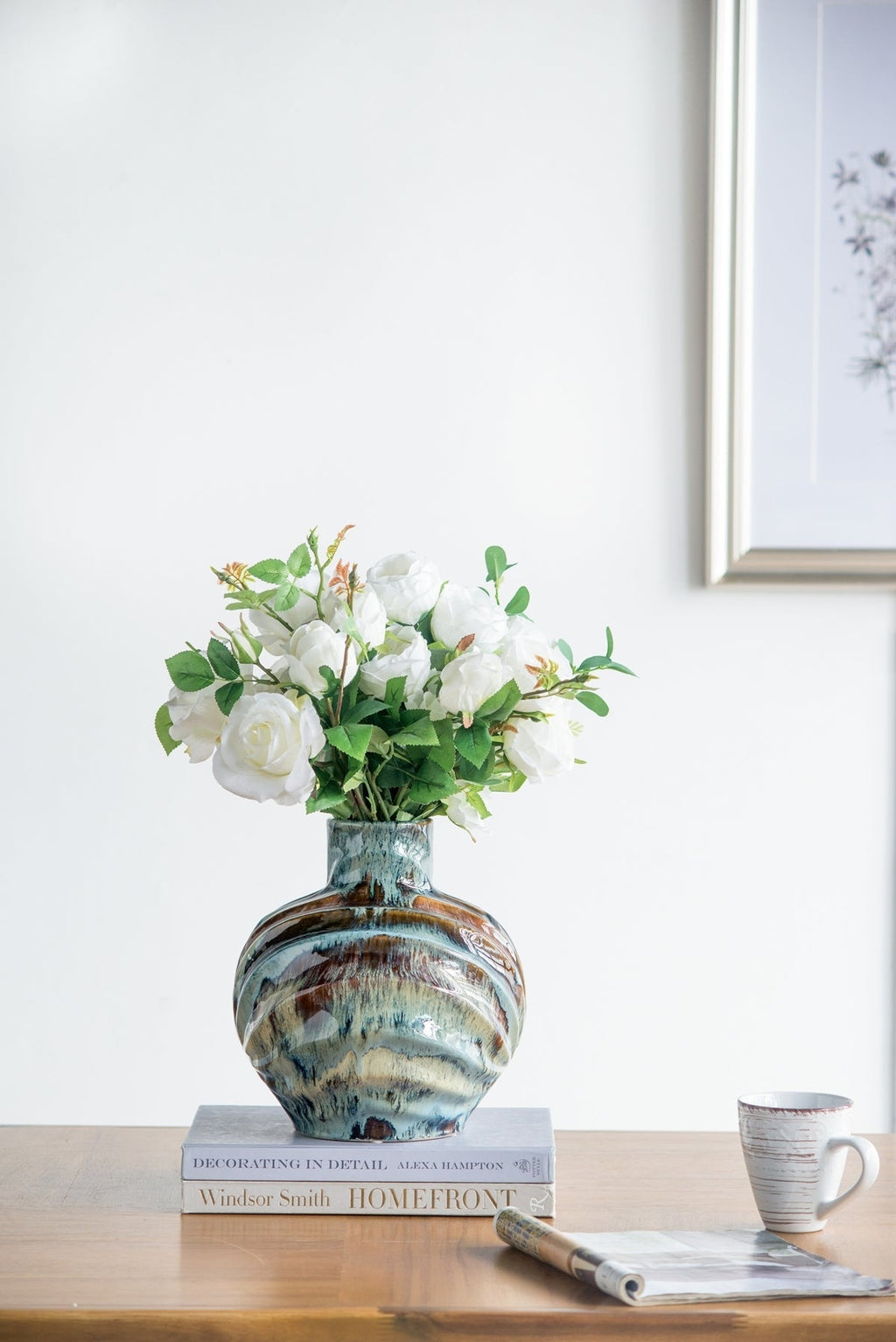 9.4x9.4x11" Blue and Brown Reactive Glazed Accent Vase
