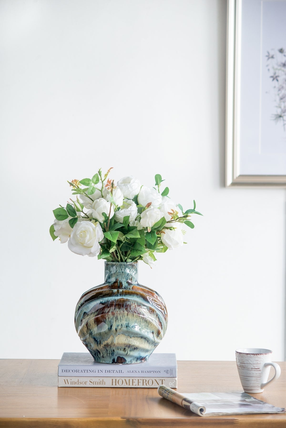 9.4x9.4x11" Blue and Brown Reactive Glazed Accent Vase