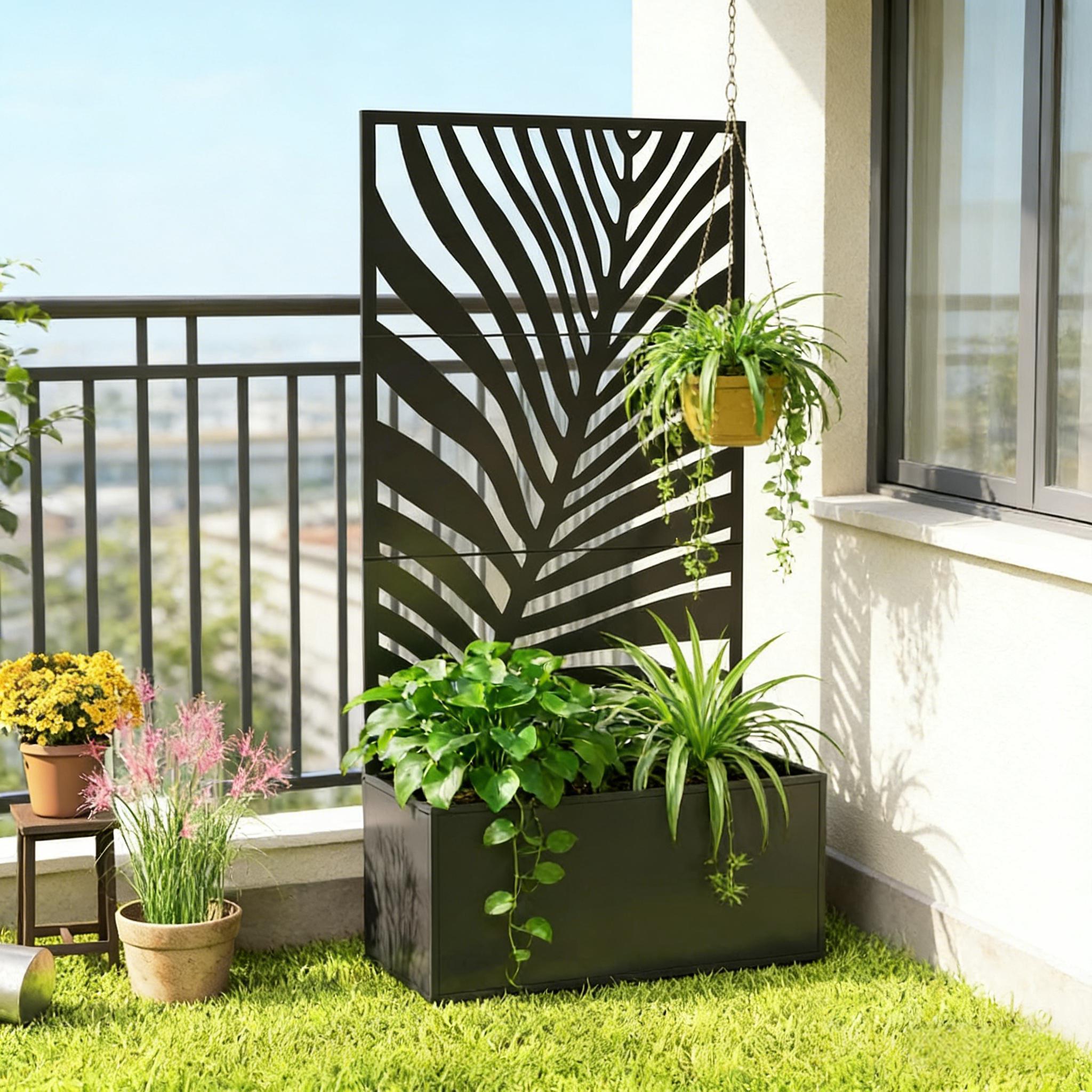 Outdoor Raised Garden Bed with Privacy Screen and Metal Planter Box