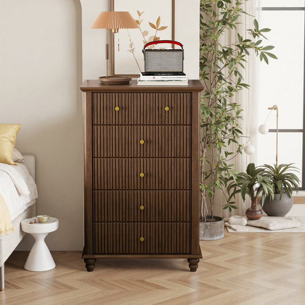 Fluted 5 Drawer Dresser, 45 Inch Tall Modern Chest of Drawers