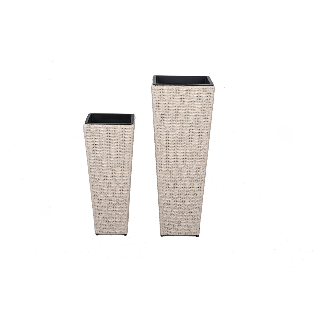 Outdoor PE Wicker Flower Pots, 2-Pcs Set, Beige
