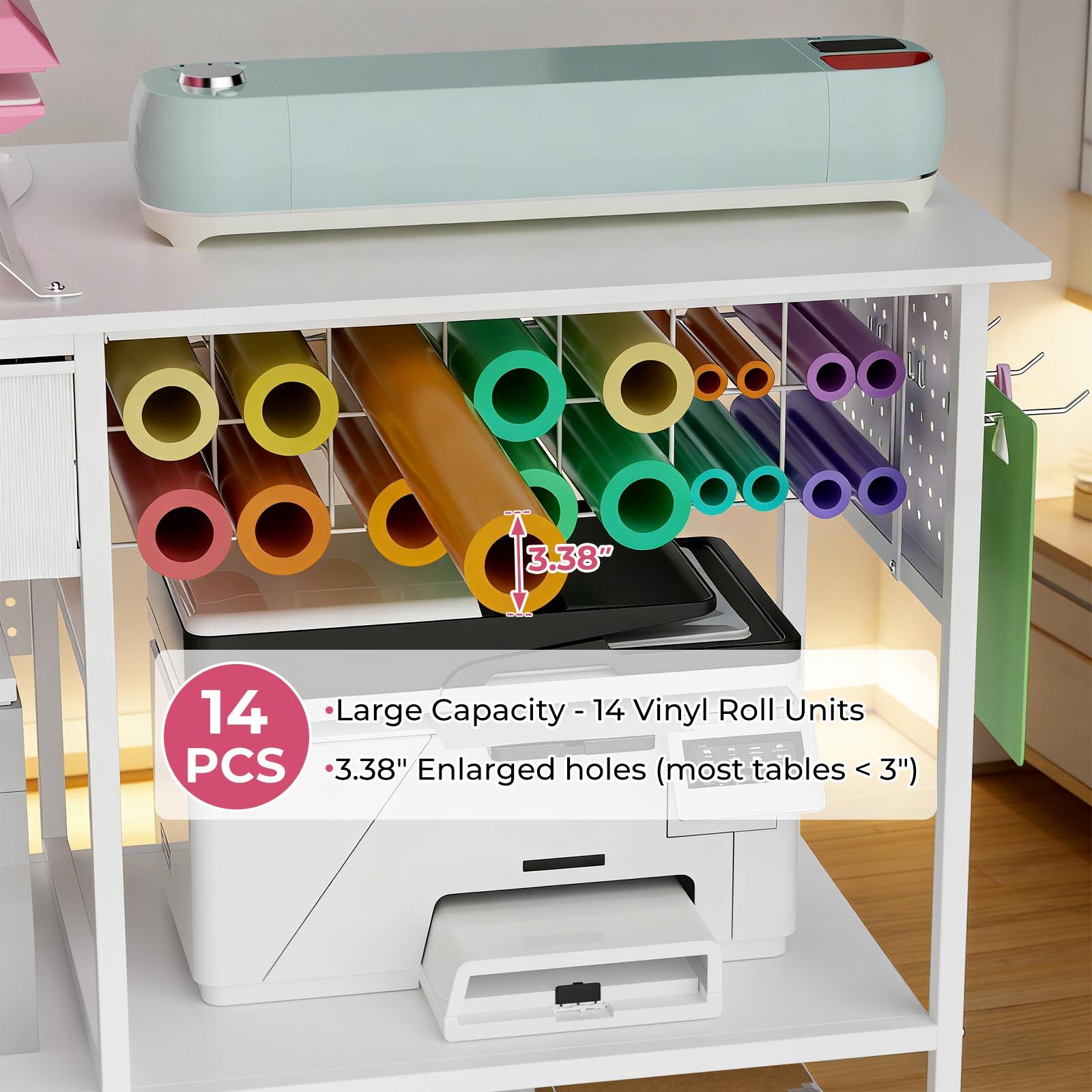 Large Heat Press Table With Charging Station, Movable Workbench For Diy Sublimation - White
