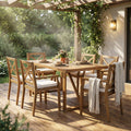 7 Pieces Acacia Wood Outdoor Dining Set with Cream Cushions