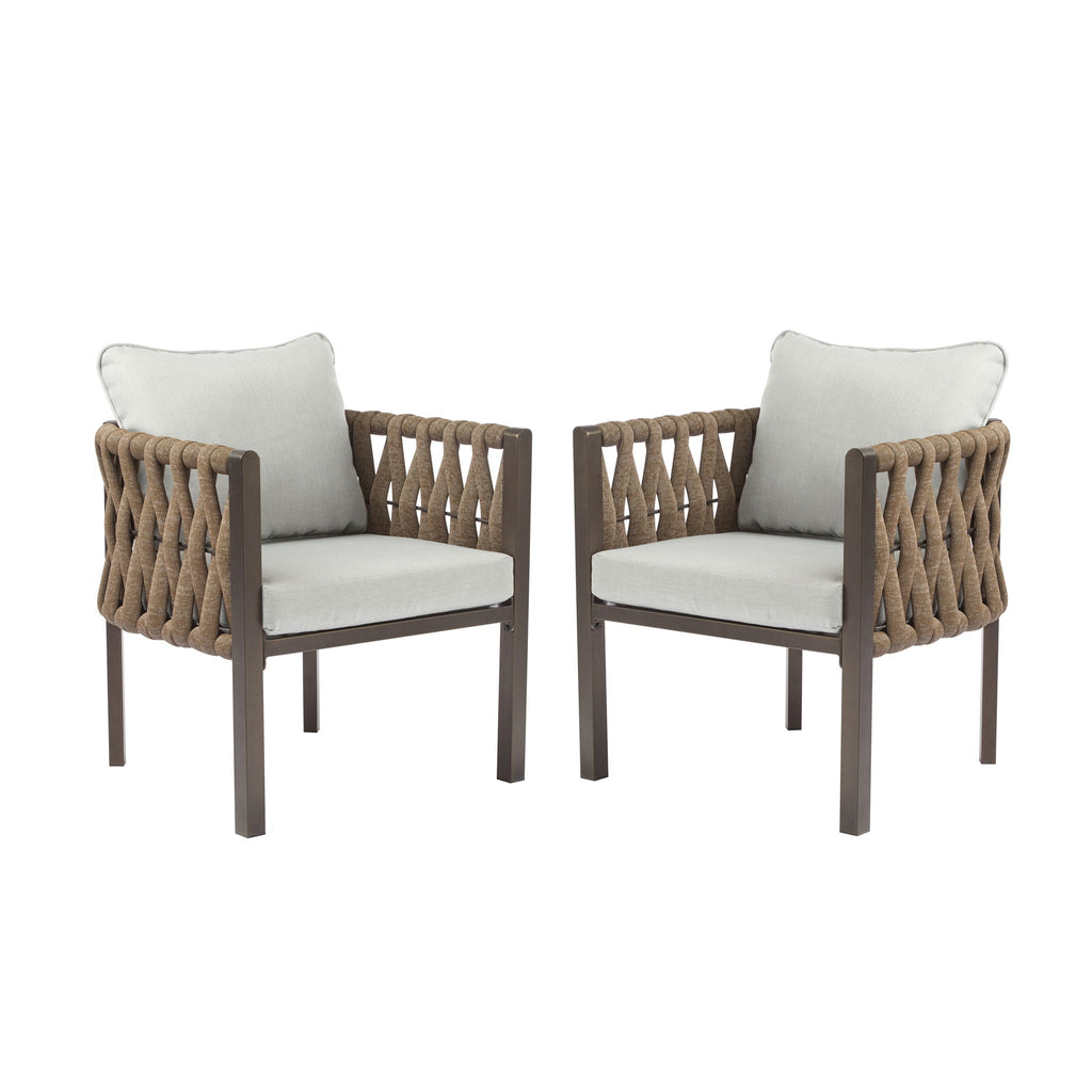 2 Pieces Outdoor Metal Patio Club Chair with Cushions