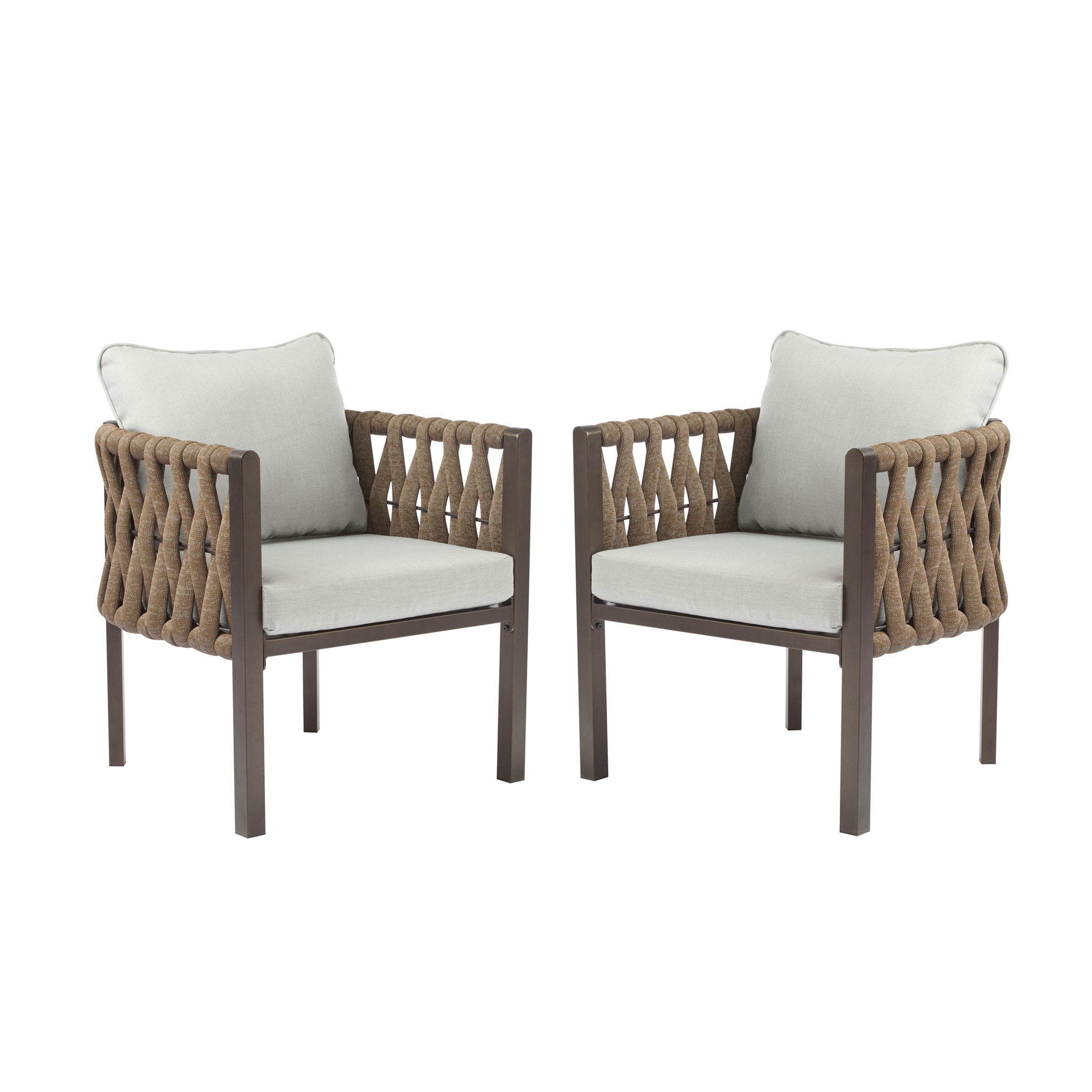 2 Pieces Outdoor Metal Patio Club Chair with Cushions