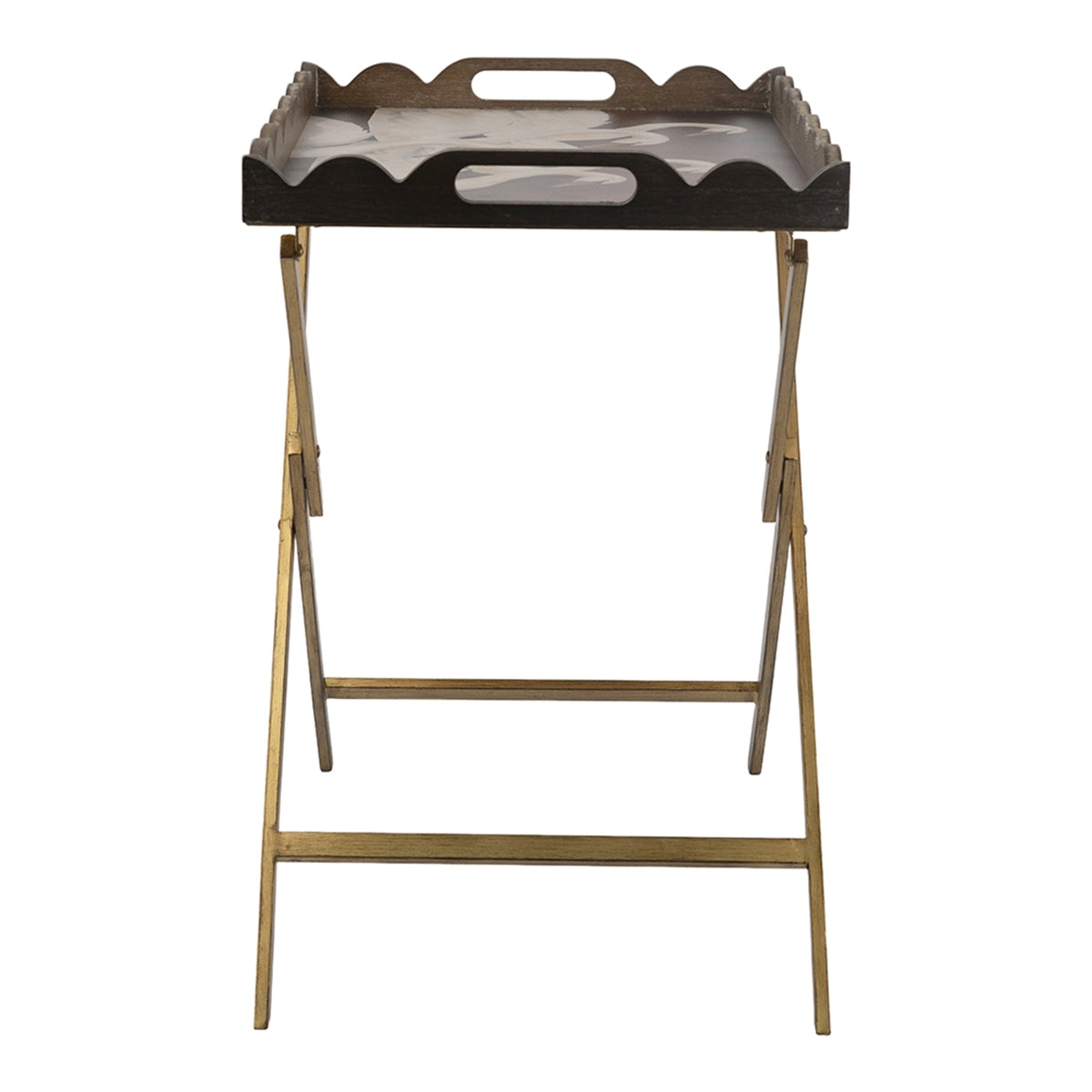 23.5x15.5x24 Brown MDF Tray Table with White Swan Motif and Iron Base