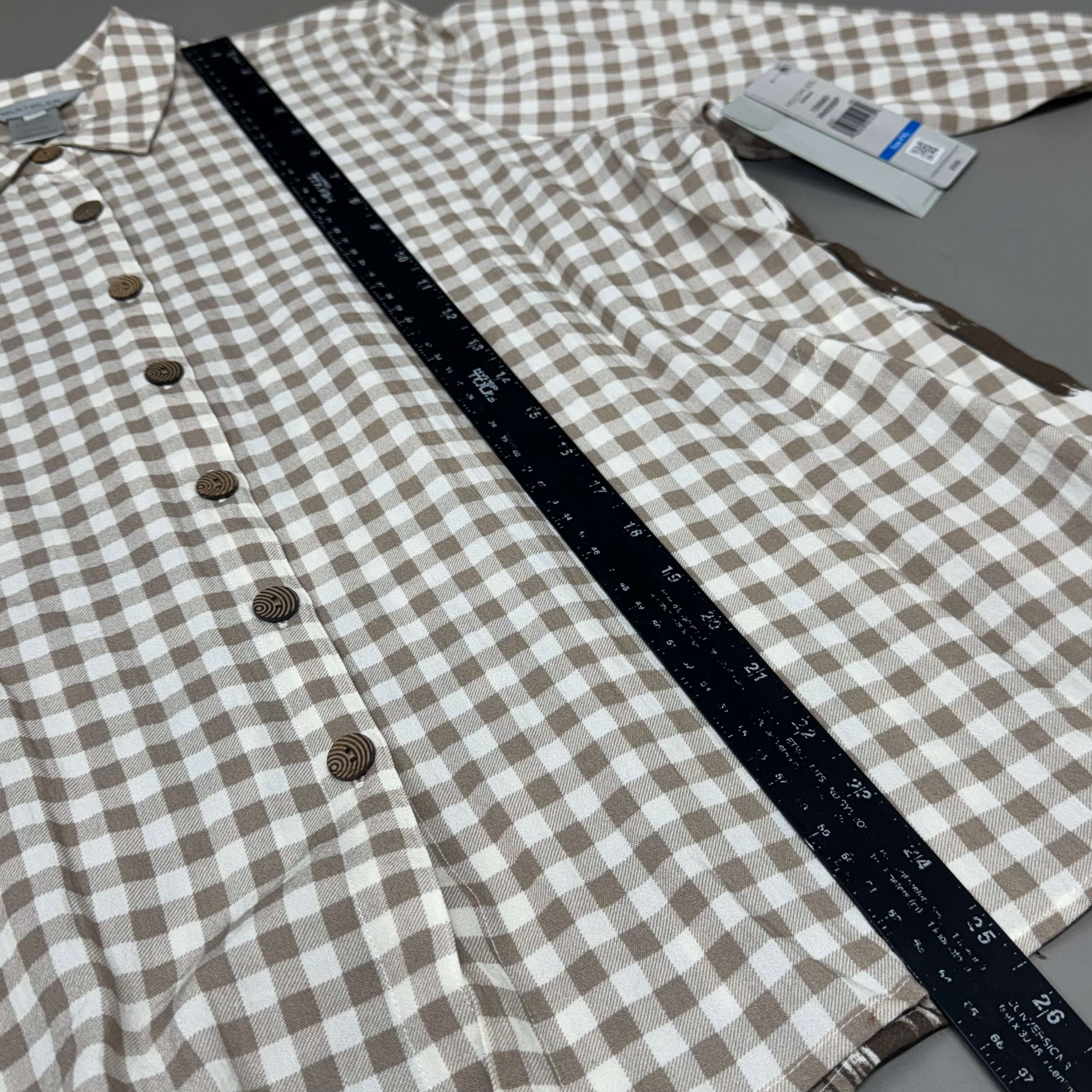 MULTIPLES Button-Up Plaid Shirt w/Cuff Petite Women's Sz PXL Brown/Cream M44506BP