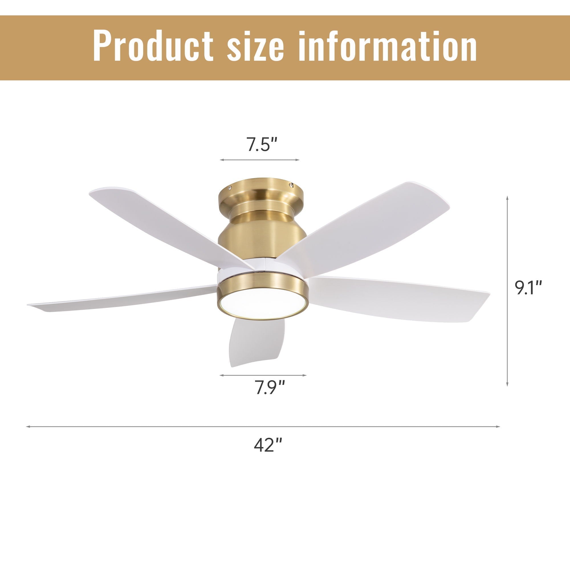 Flush Mount Ceiling Fan with LED Light and Remote Control