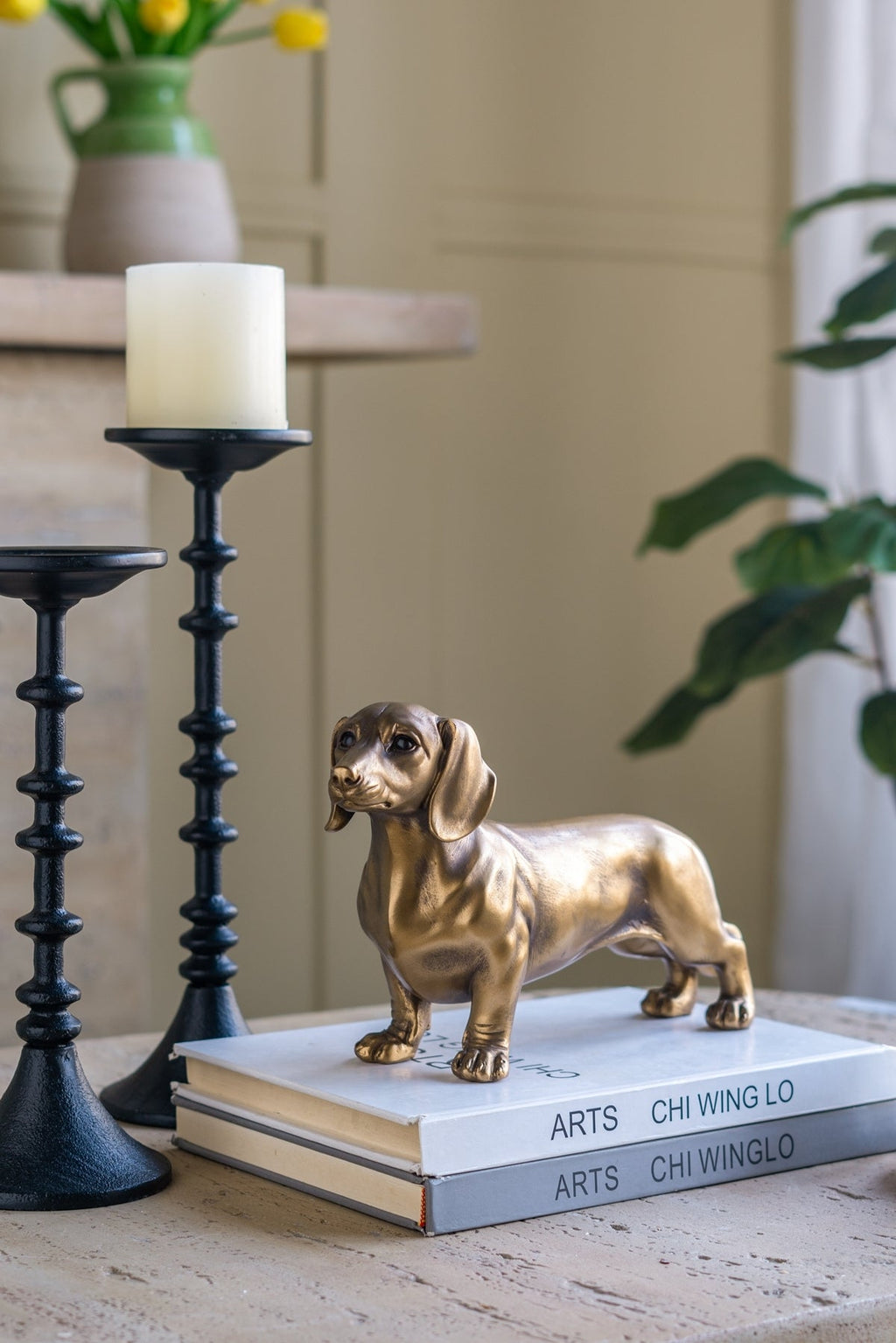 11.4x3.3x6.6' Lifelike Dachshund Figurine with Copper Finish