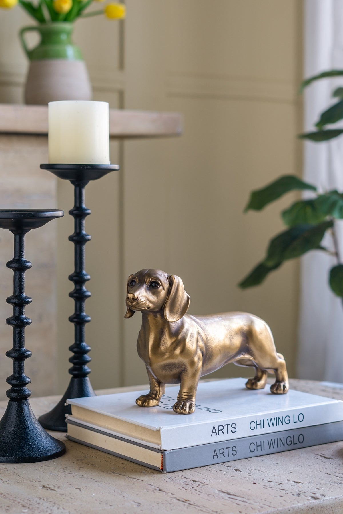 11.4x3.3x6.6' Lifelike Dachshund Figurine with Copper Finish