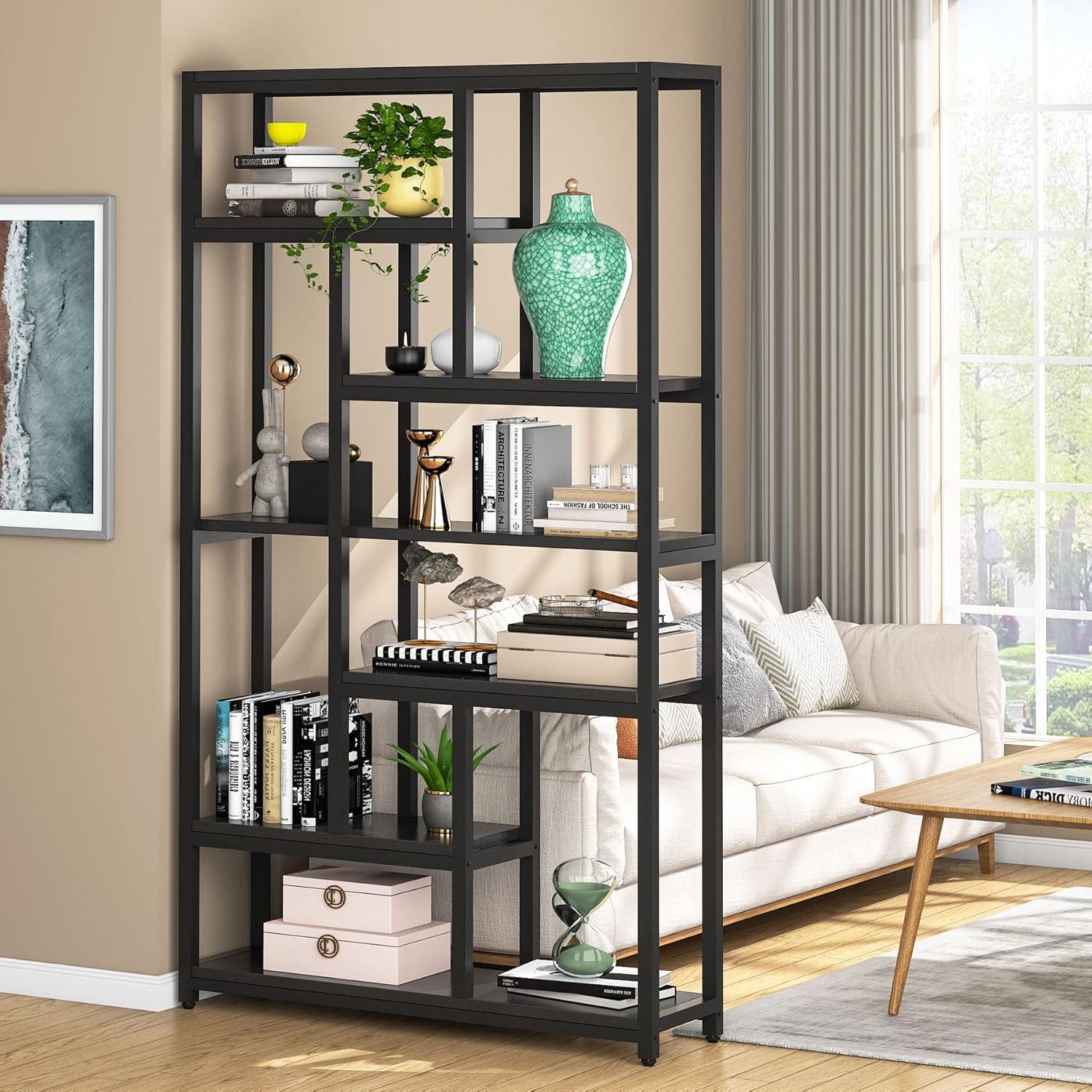 Extra Tall 7 Tier Industrial Etagere Bookcase with 10 Shelves Organizer