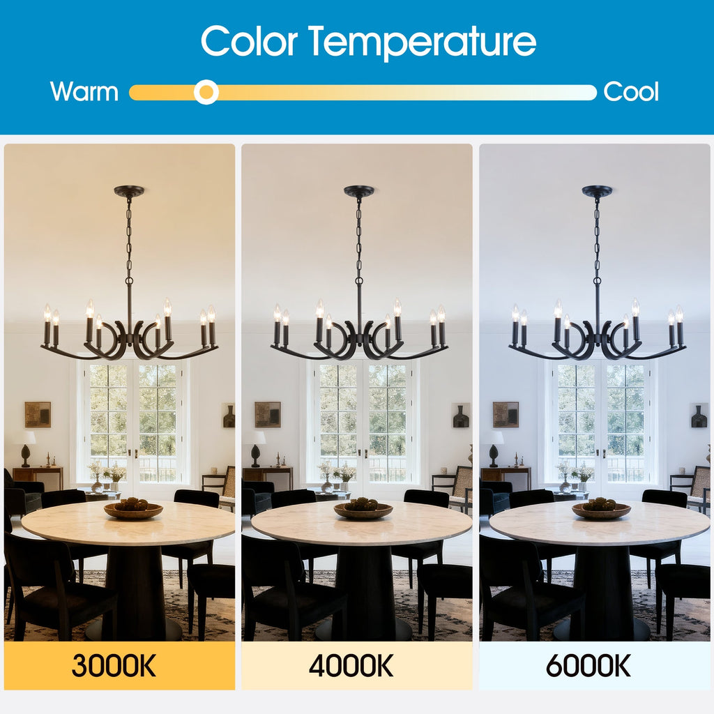 8-Light Farmhouse Chandelier, Black Metal