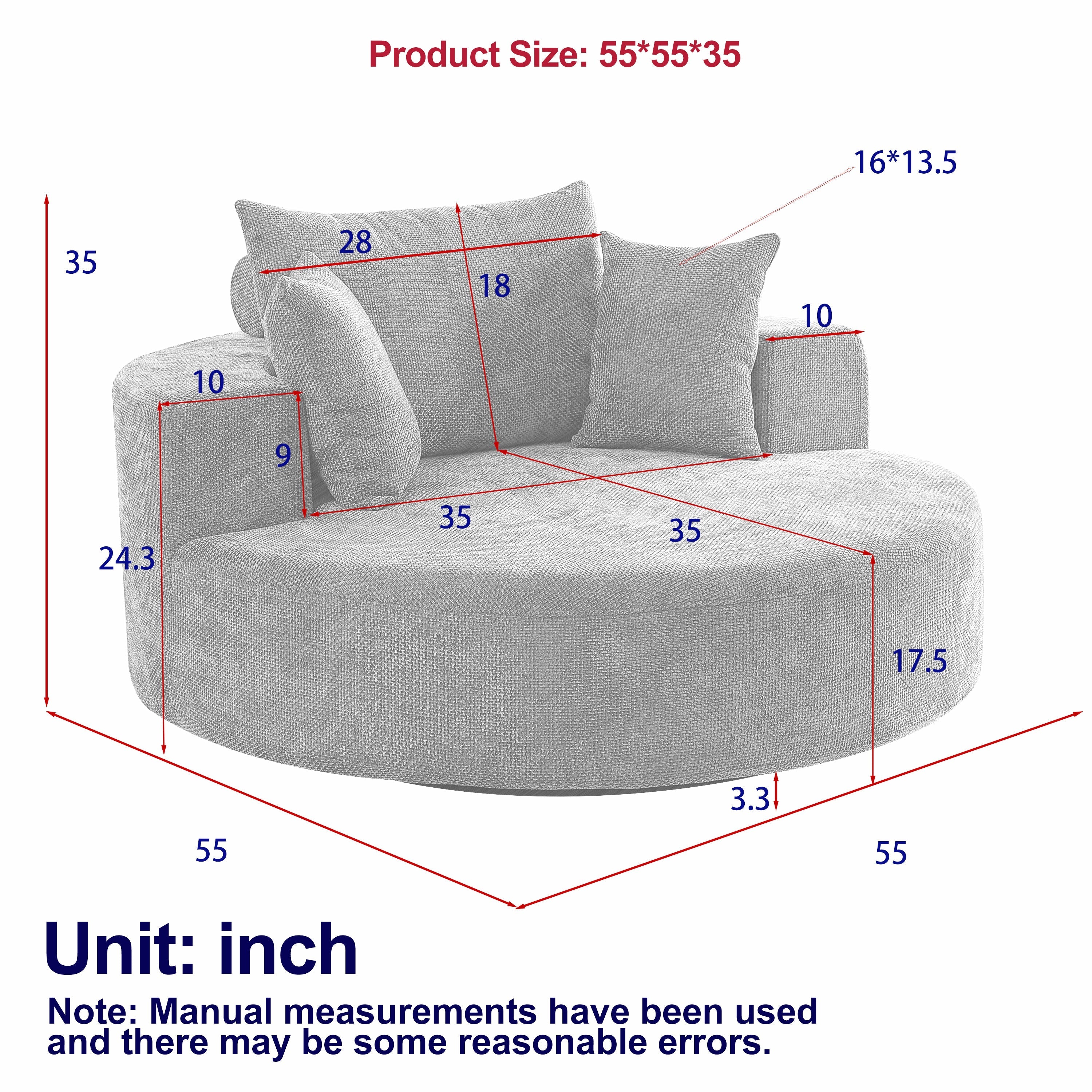 55'' Chenille Foam Single Swivel Chair