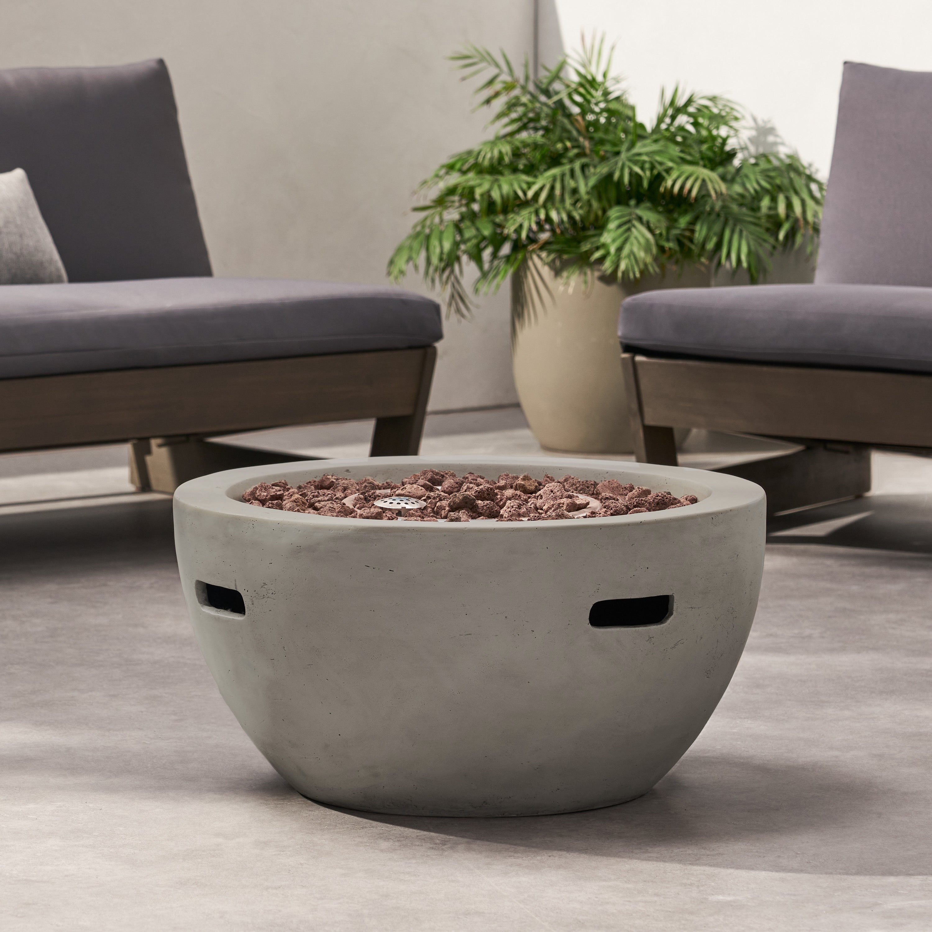 27' Bowl Shaped MGO 40,000 BTU Propane Fire Pit, Light Grey (Tank Cover not Included)