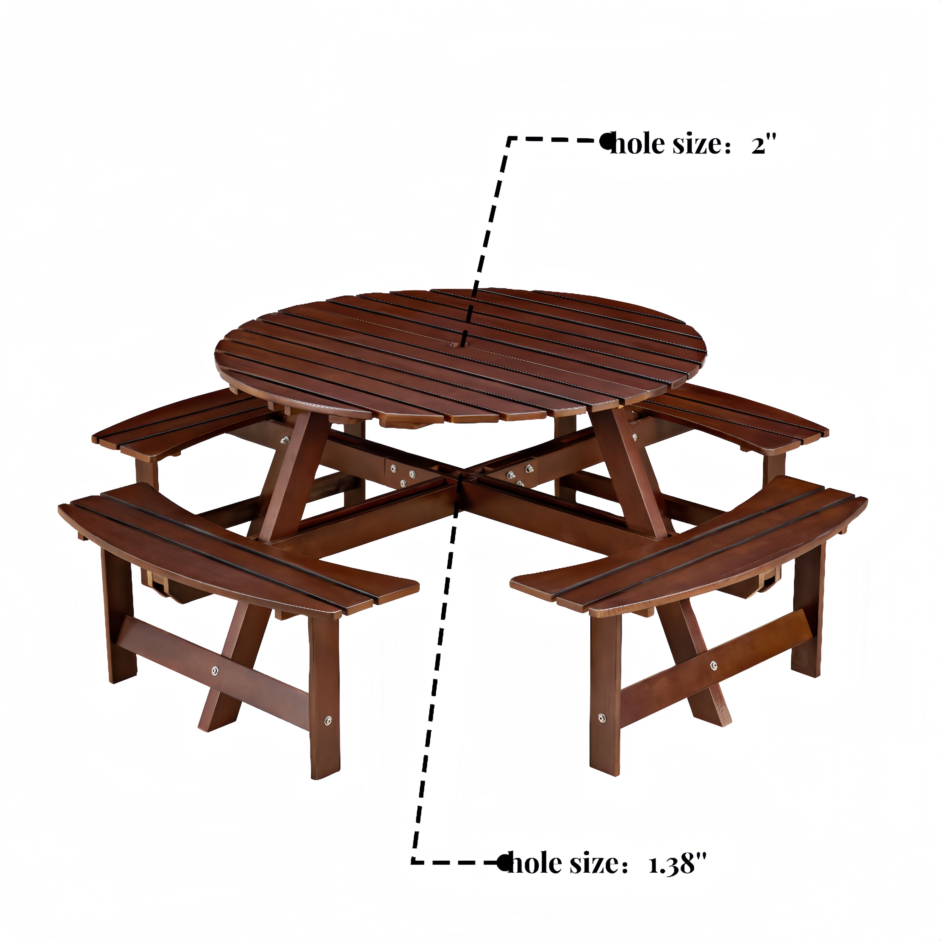 Outdoor 8 Person Round Picnic Table with Built-In Benches