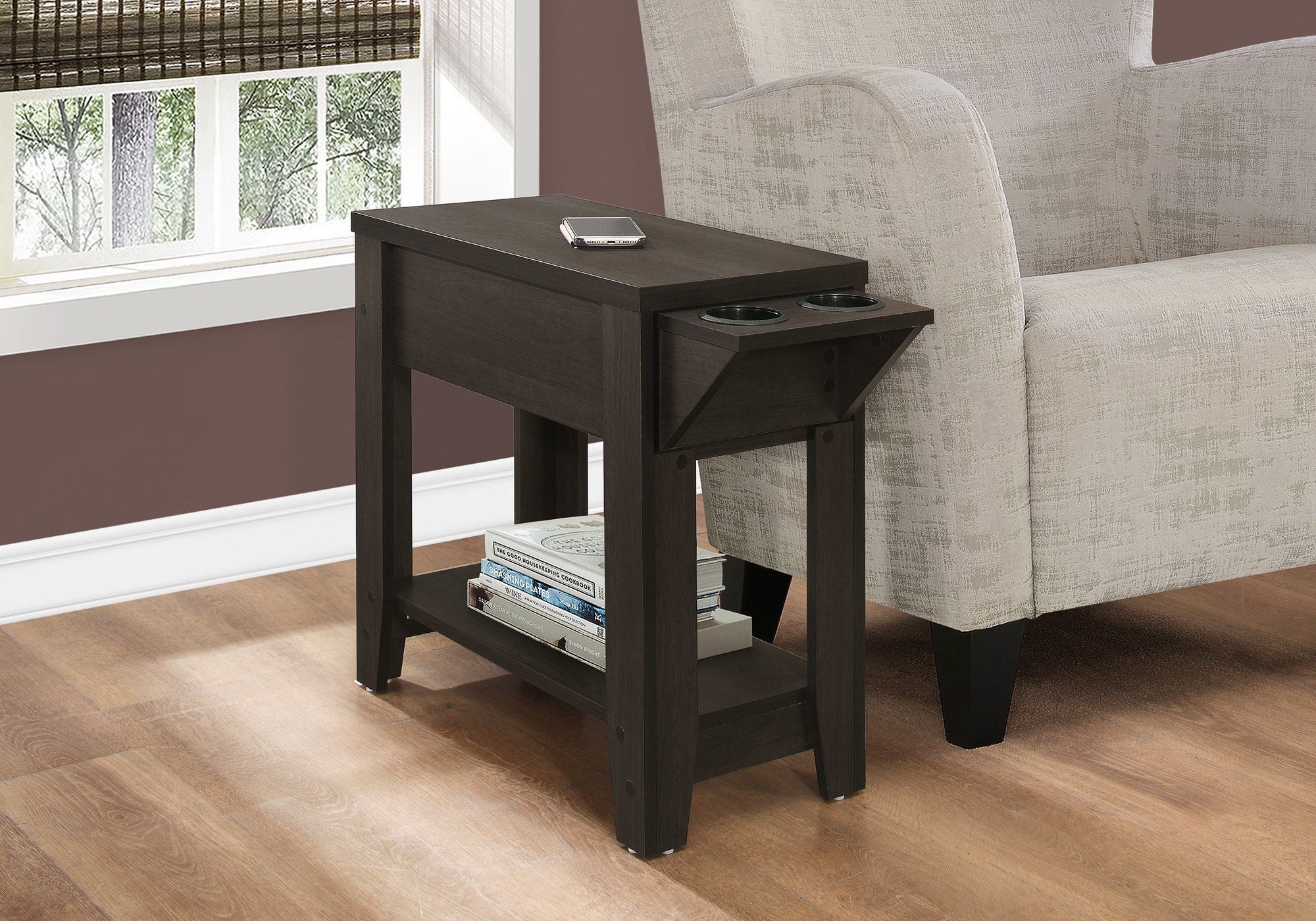 Accent Side Table with Storage and Built-In Lamp