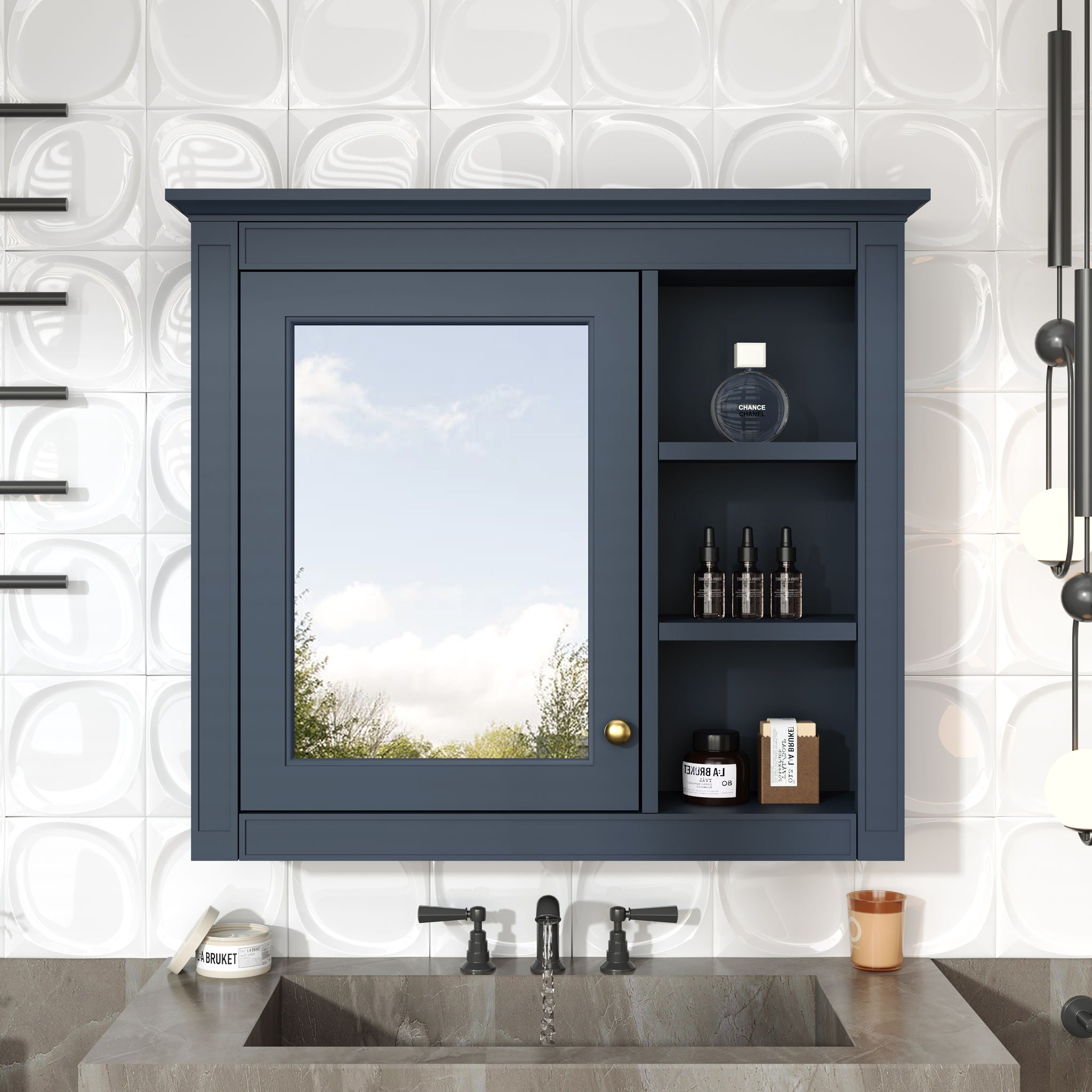 Wall Mounted Medicine Cabinet With Mirror and 3 Open Shelves