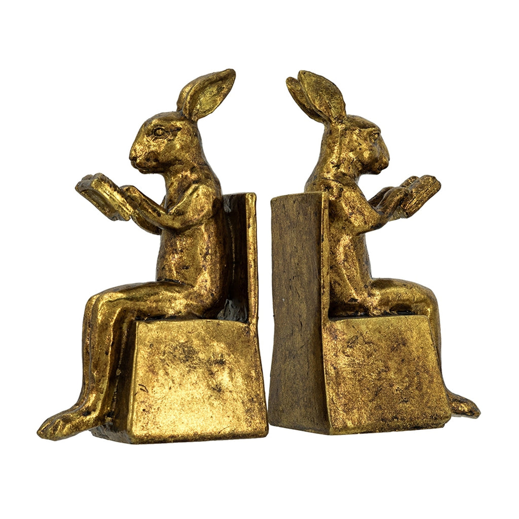 3.9x2.8x6.9' Sitting Rabbit Bookends With Antique Gold Finish