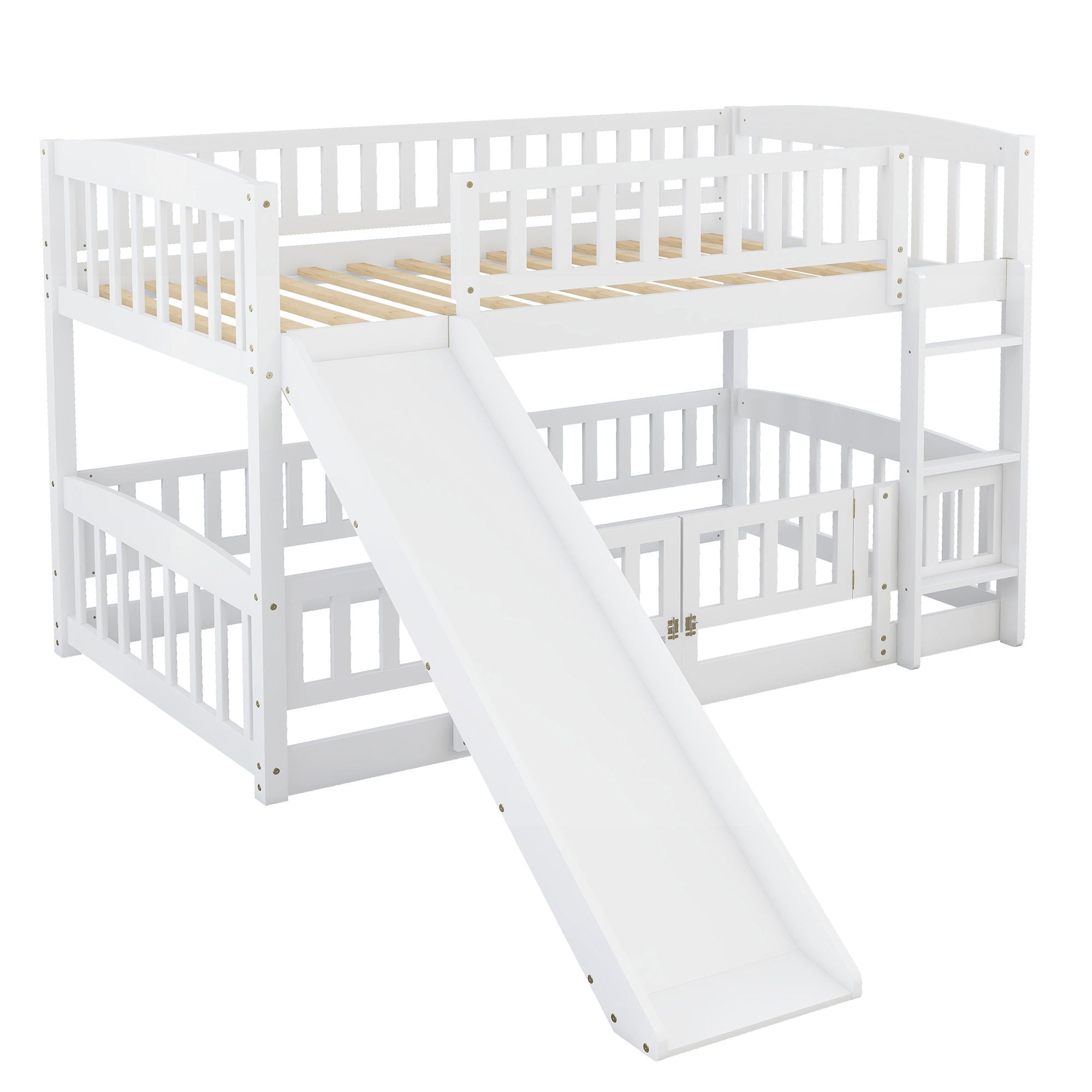 Low Bunk Bed With Slide, Fence And Ladder