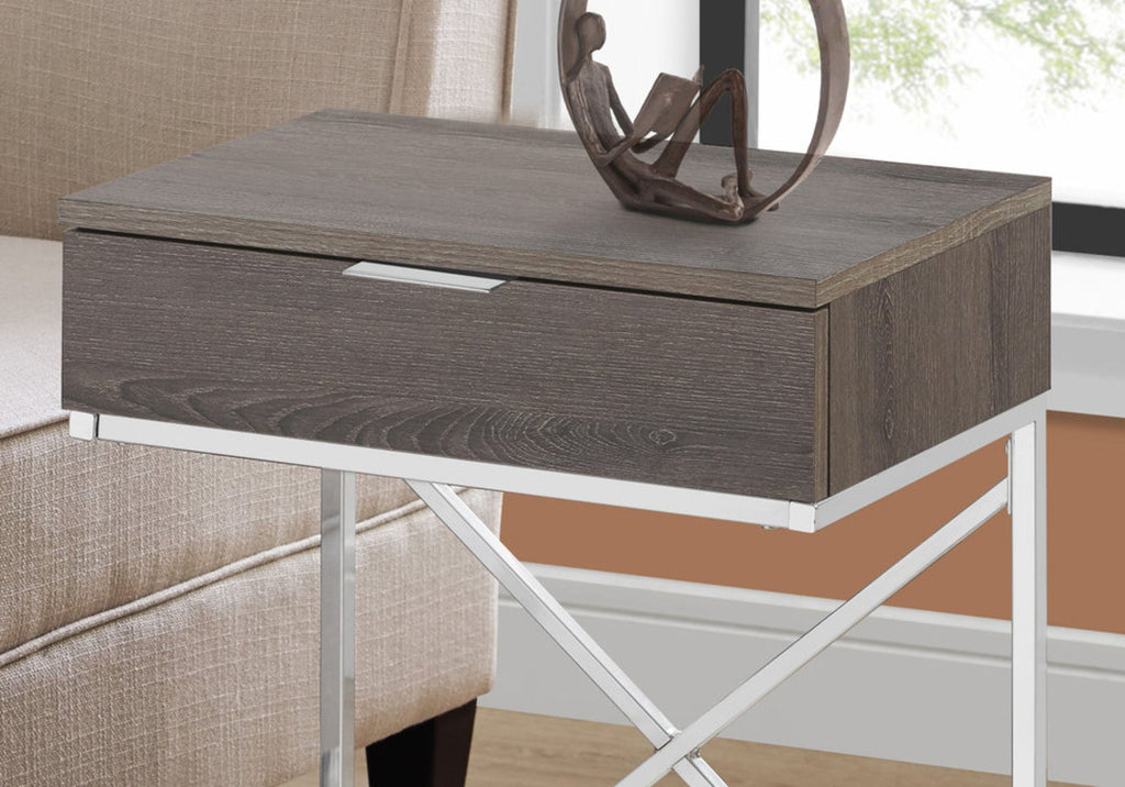 Accent Side Table with Storage Drawer in Taupe
