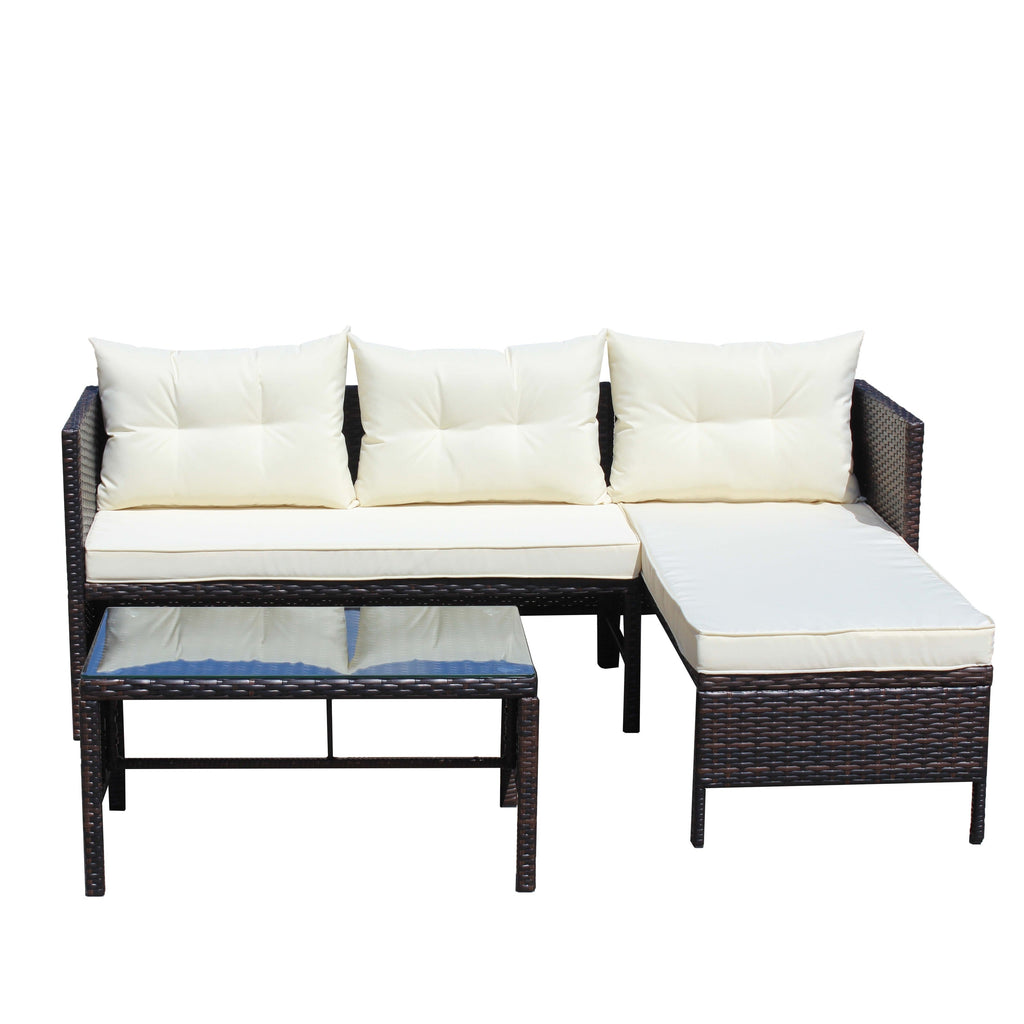 Outdoor Patio Furniture 3-Piece Conversation Set with Wicker Rattan Sectional Sofa