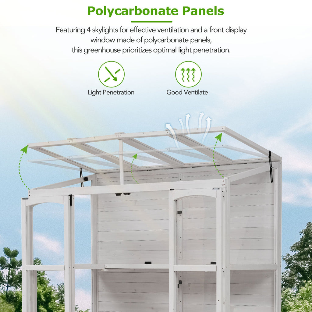 TOPMAX 78-Inch Wooden Greenhouse with Skylights and Folding Shelves