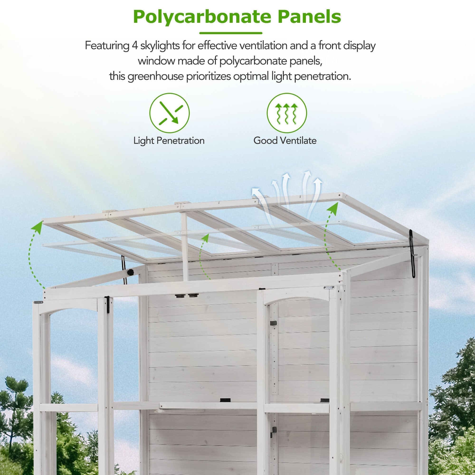 TOPMAX 78-Inch Wooden Greenhouse with Skylights and Folding Shelves