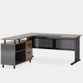 L-Shaped Executive Desk With File Cabinet, Office Workstation With Drawers, Shelves & Storage
