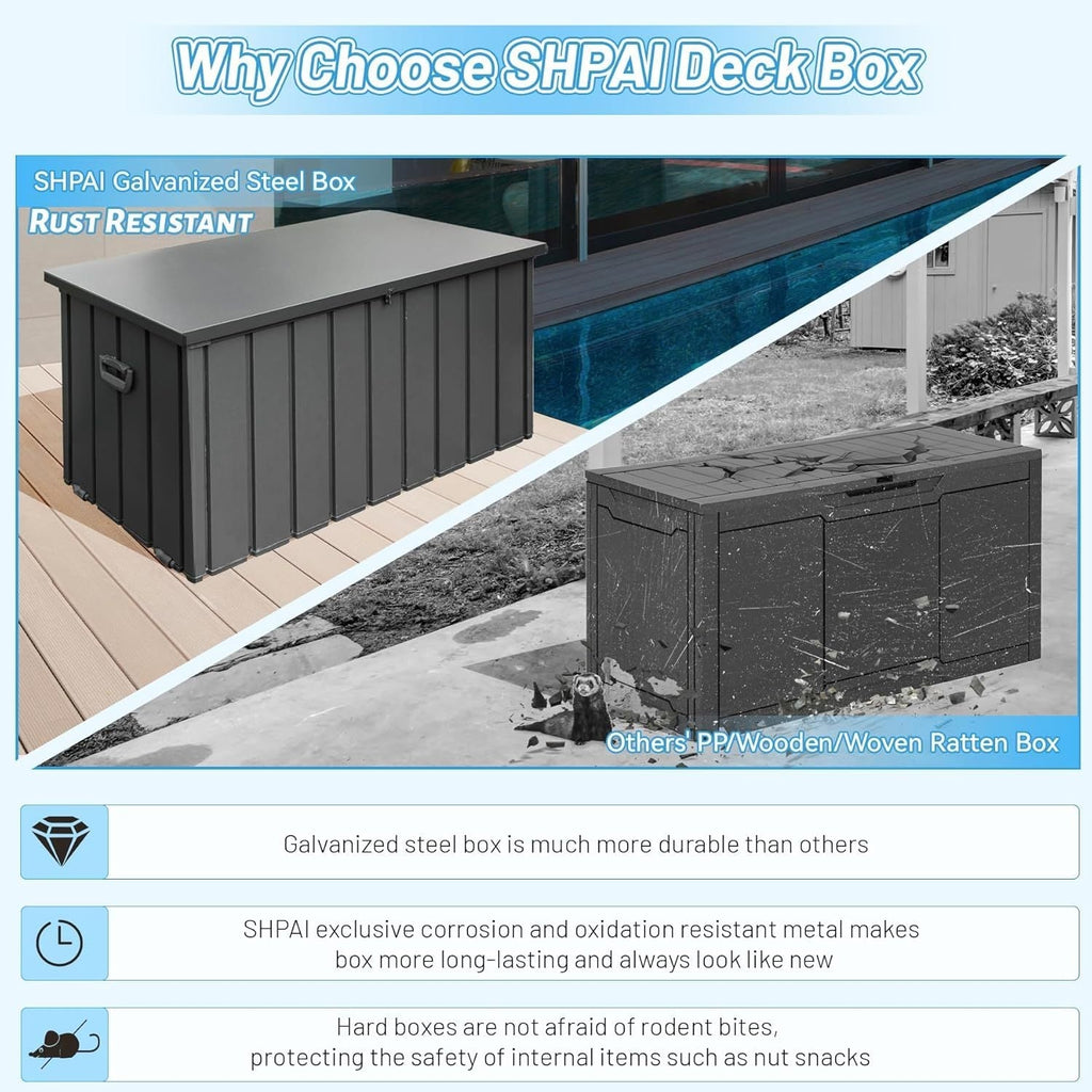 190 Gallon Metal Deck Box, Waterproof Steel Outdoor Storage Bench