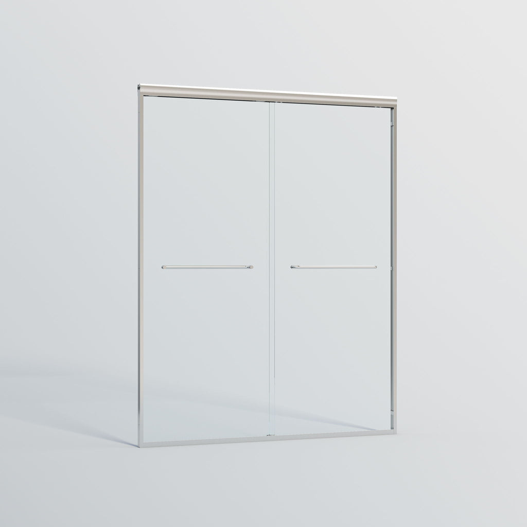 Double Sliding Shower Door, Semi-Frameless Bypass Bathroom Sliding Door With 1/4" (6 Mm) Tempered Glass For Walk-In Shower