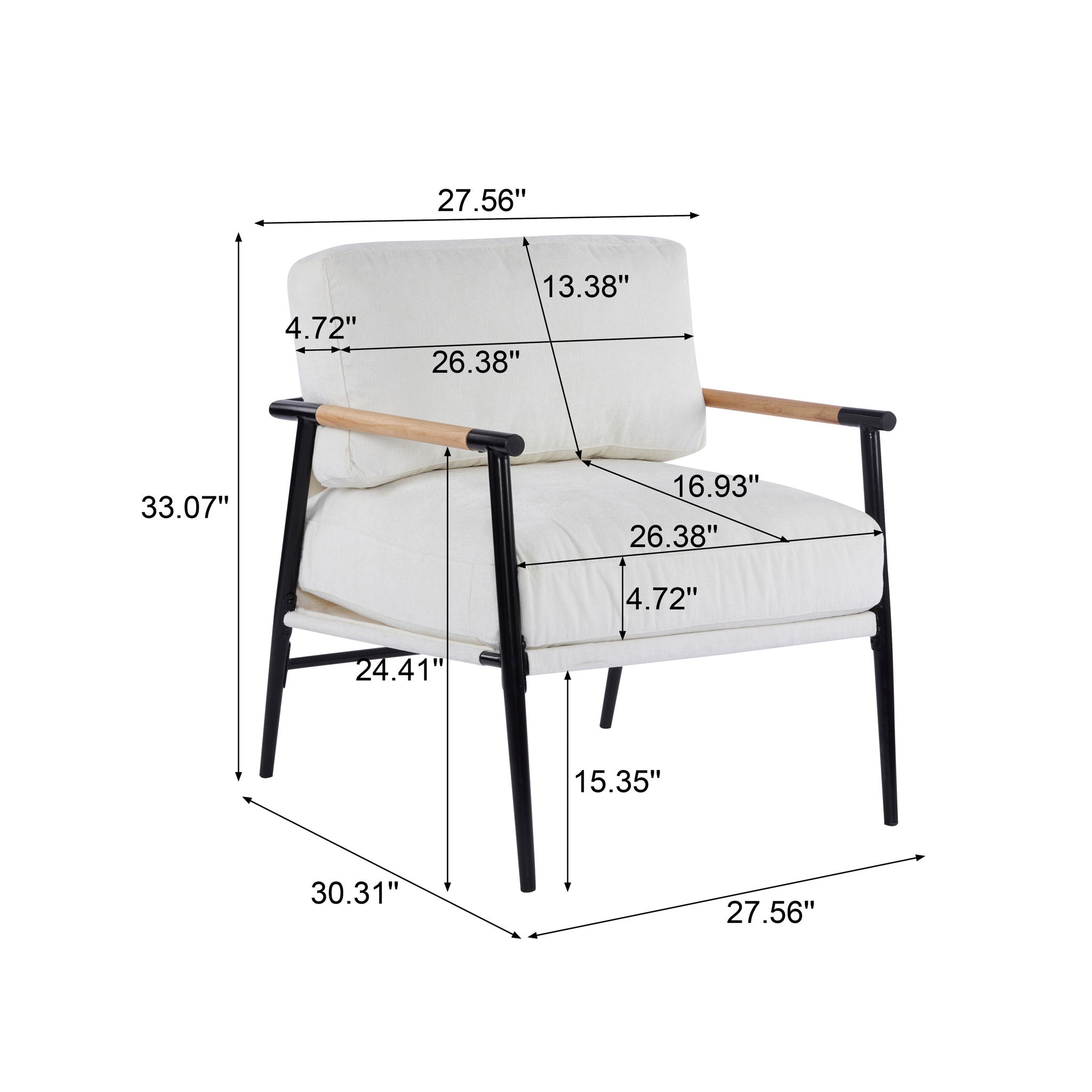 Modern Accent Chair With Plush Cushions and Wooden Armrests