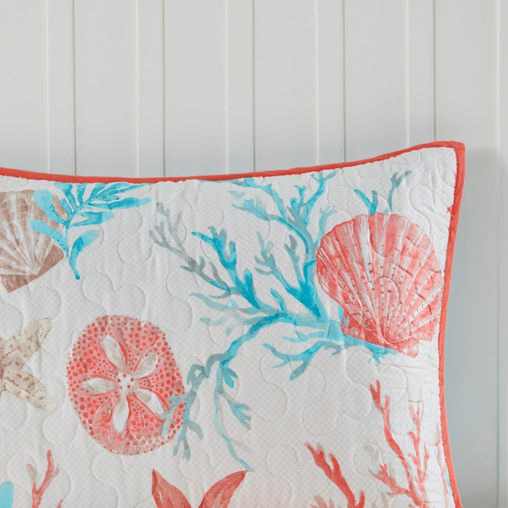 6 Piece Cotton Sateen Quilt Set with Throw Pillows Coral Full/Queen