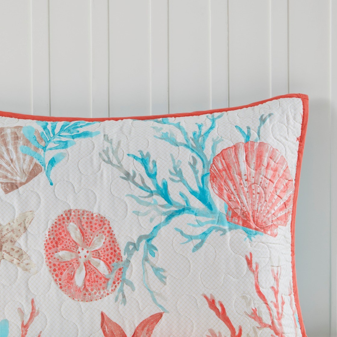 6 Piece Cotton Sateen Quilt Set with Throw Pillows Coral Full/Queen