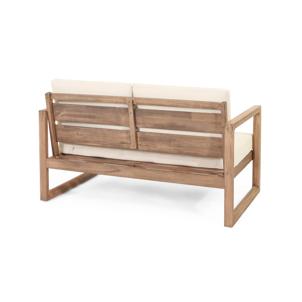 Outdoor Acacia Wood Loveseat and Coffee Table Set with Cushions