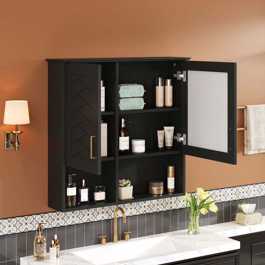 2 In 1 Wall-Mounted Mirror Cabinet With Adjustable Shelves