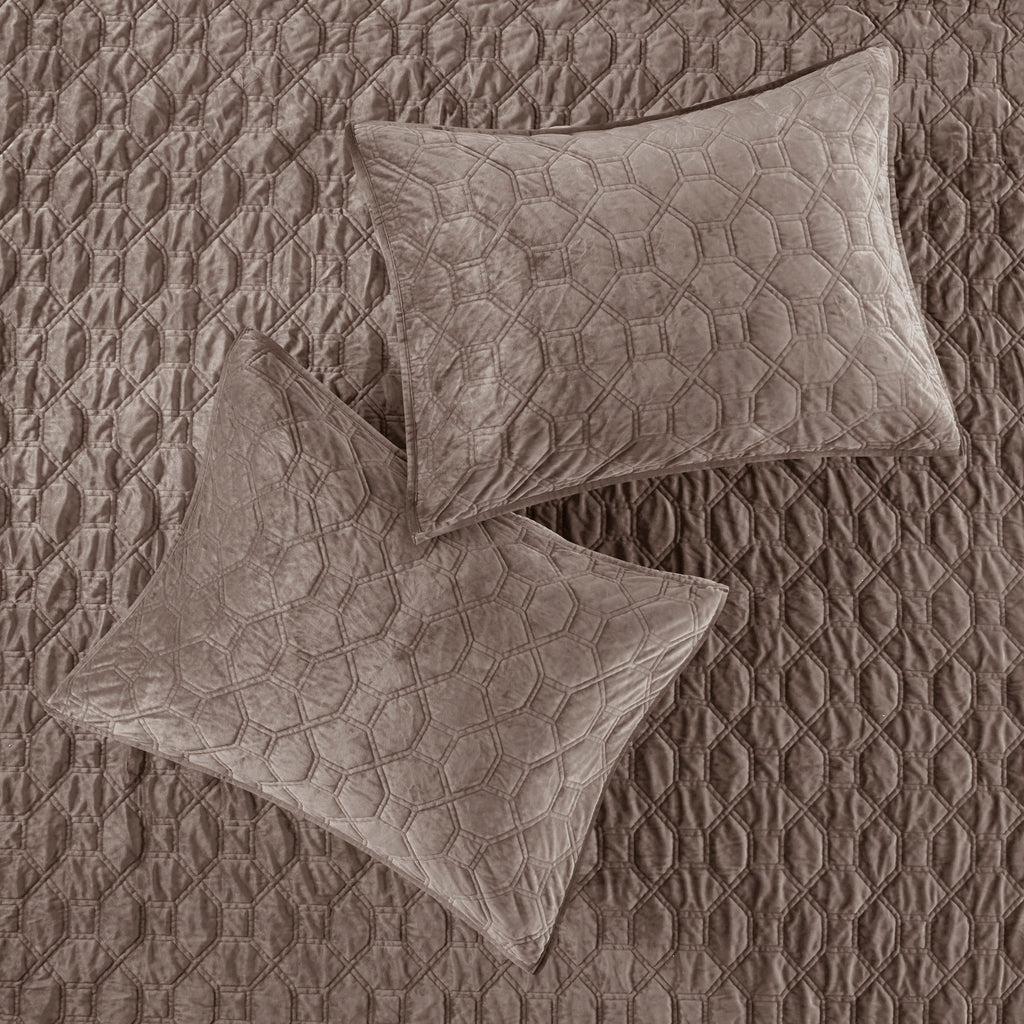 3 Piece Velvet Quilt Set Taupe Full/Queen