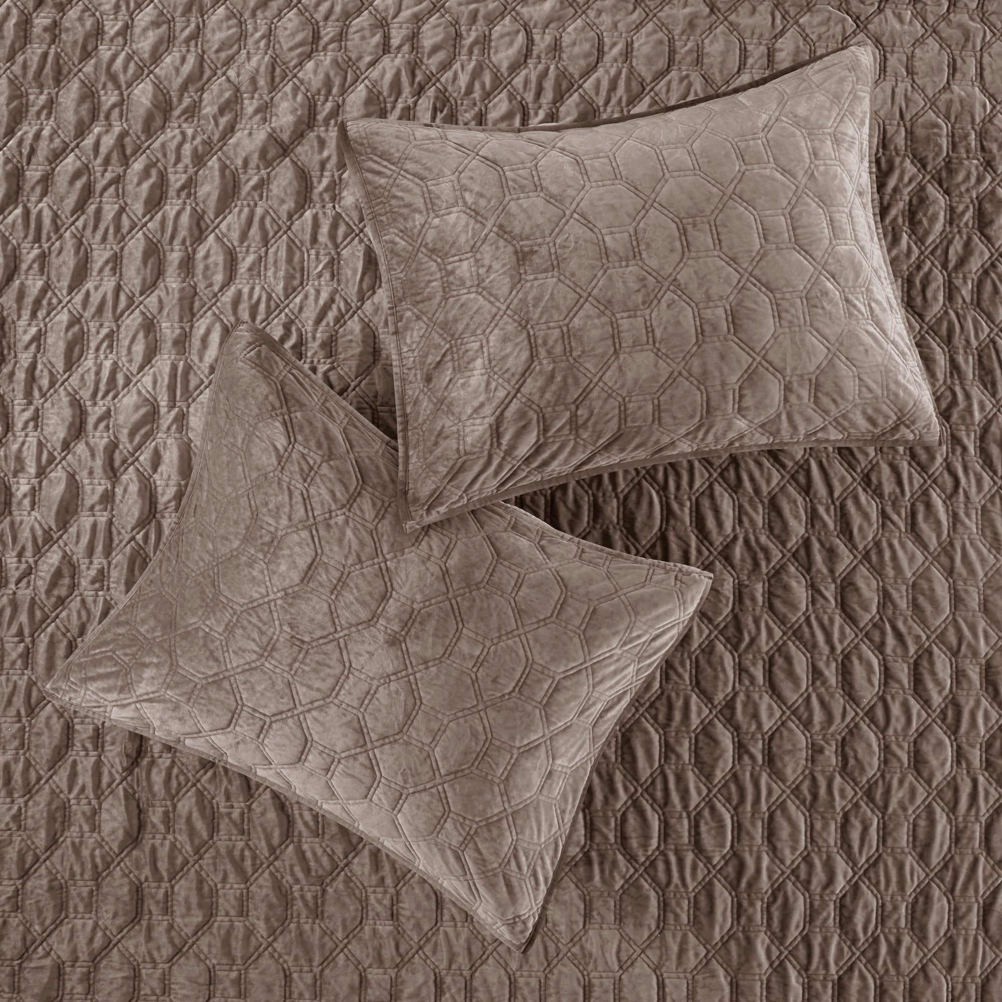 3 Piece Velvet Quilt Set Taupe Full/Queen