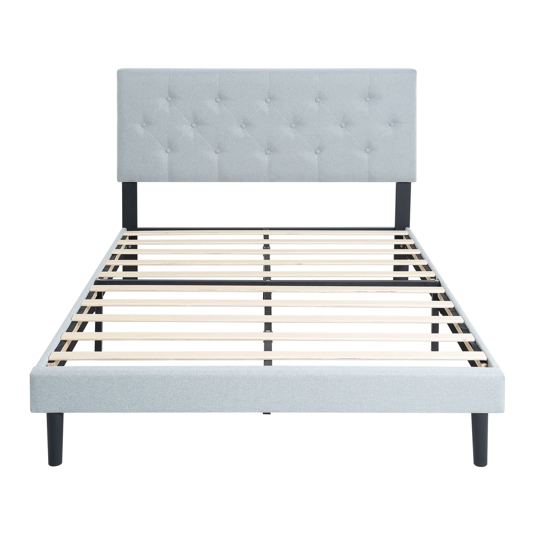 Modern Upholstered Platform Bed Frame With Button Tufted Fabric Headboard