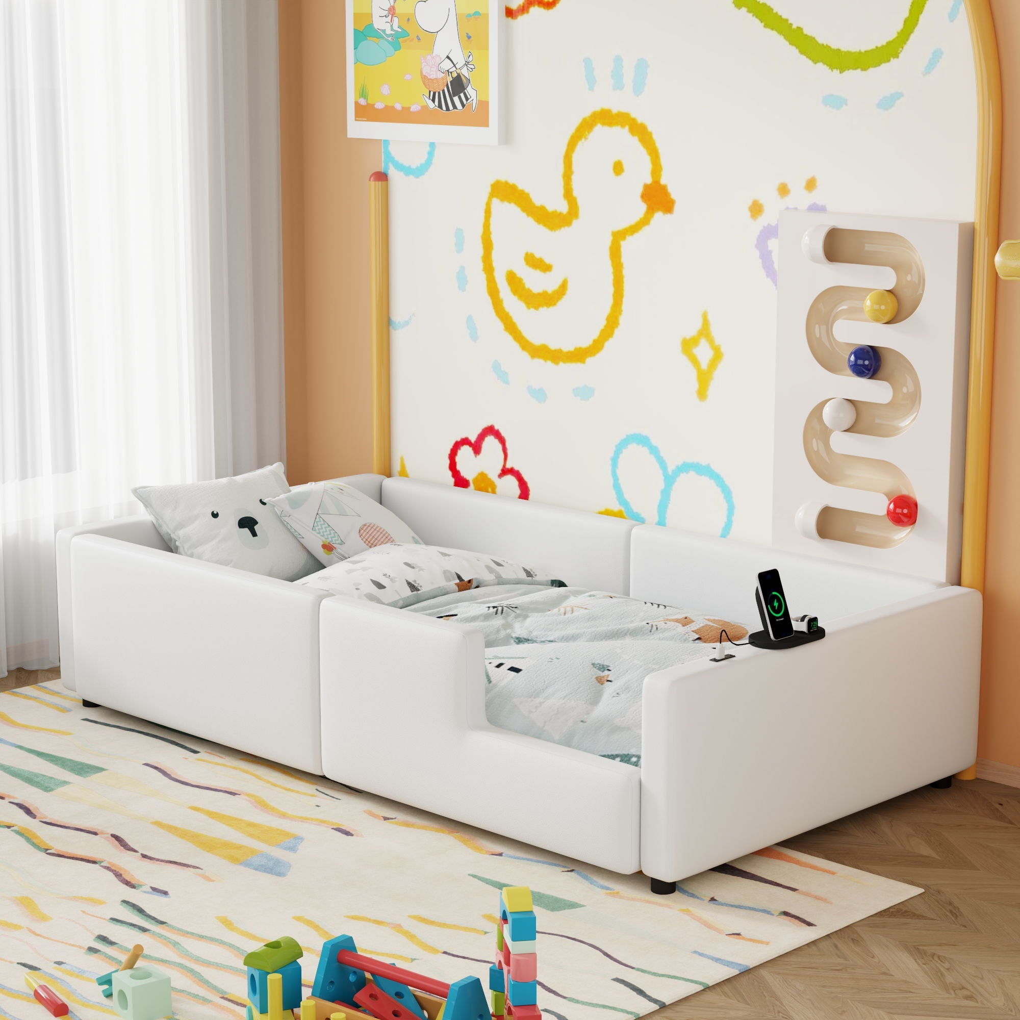 Platform Bed With Guardrail And Charging Station