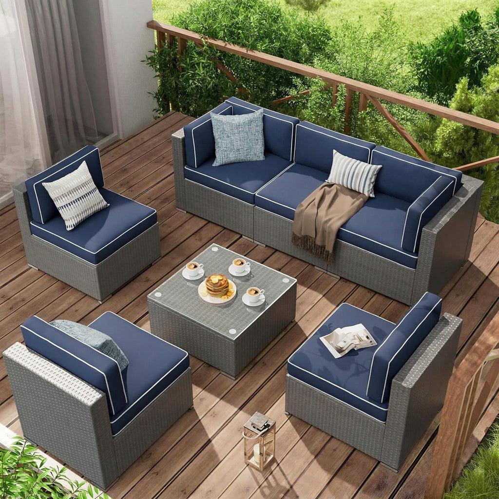 Cushion Covers for 7-Piece (6-Seaters) Wicker Rattan Sectional Sofa - Navy Blue