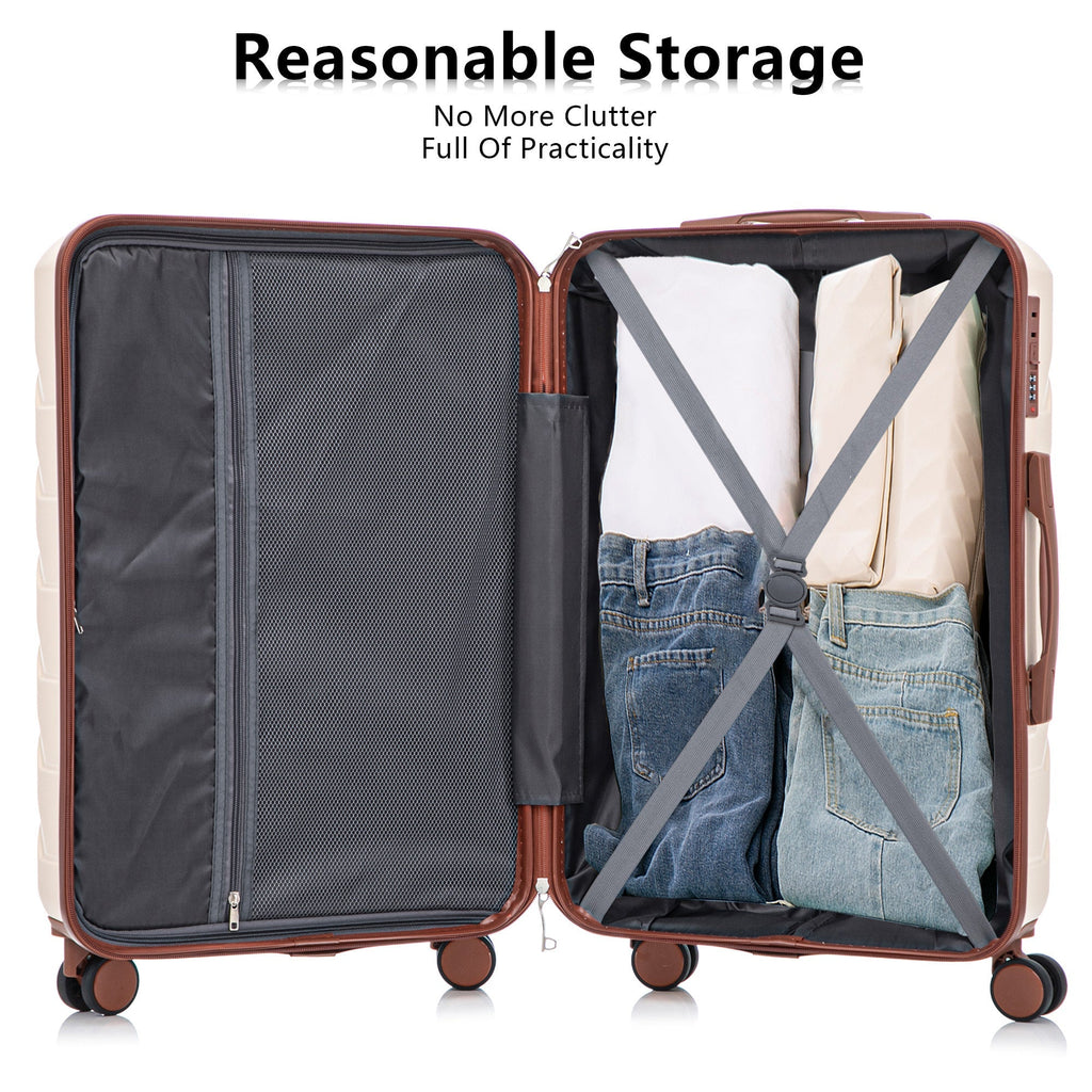 3-Piece ABS Spinner Wheel Luggage Set 20"/24"/28" Beige