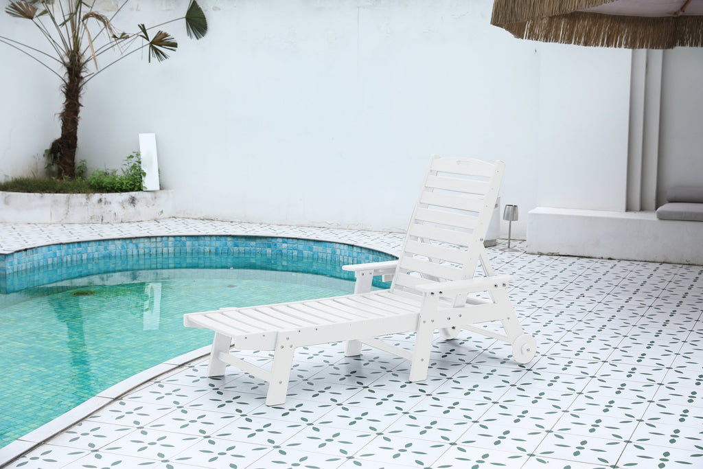 Lounge Chair Outdoor with Wood Texture, HDPE, Adjustable Backrest