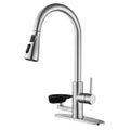3-in-1 Kitchen Faucet with LED Temperature Display, Press-Type Glass Rinser, Pull-Down Sprayer, 3 Spray Modes, Brushed Nickel Finish, Stainless Steel Construction