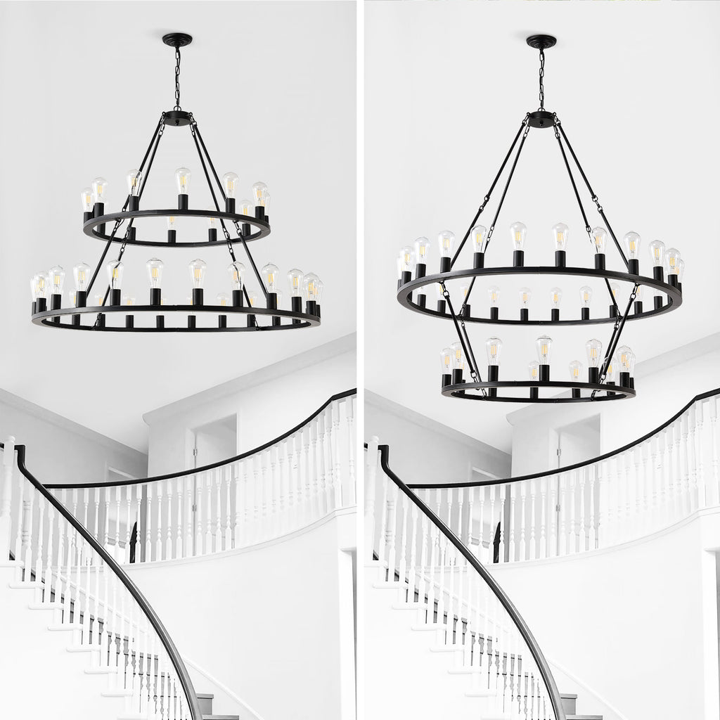 52 Inch Black Wagon Wheel Chandelier, 36-Lights