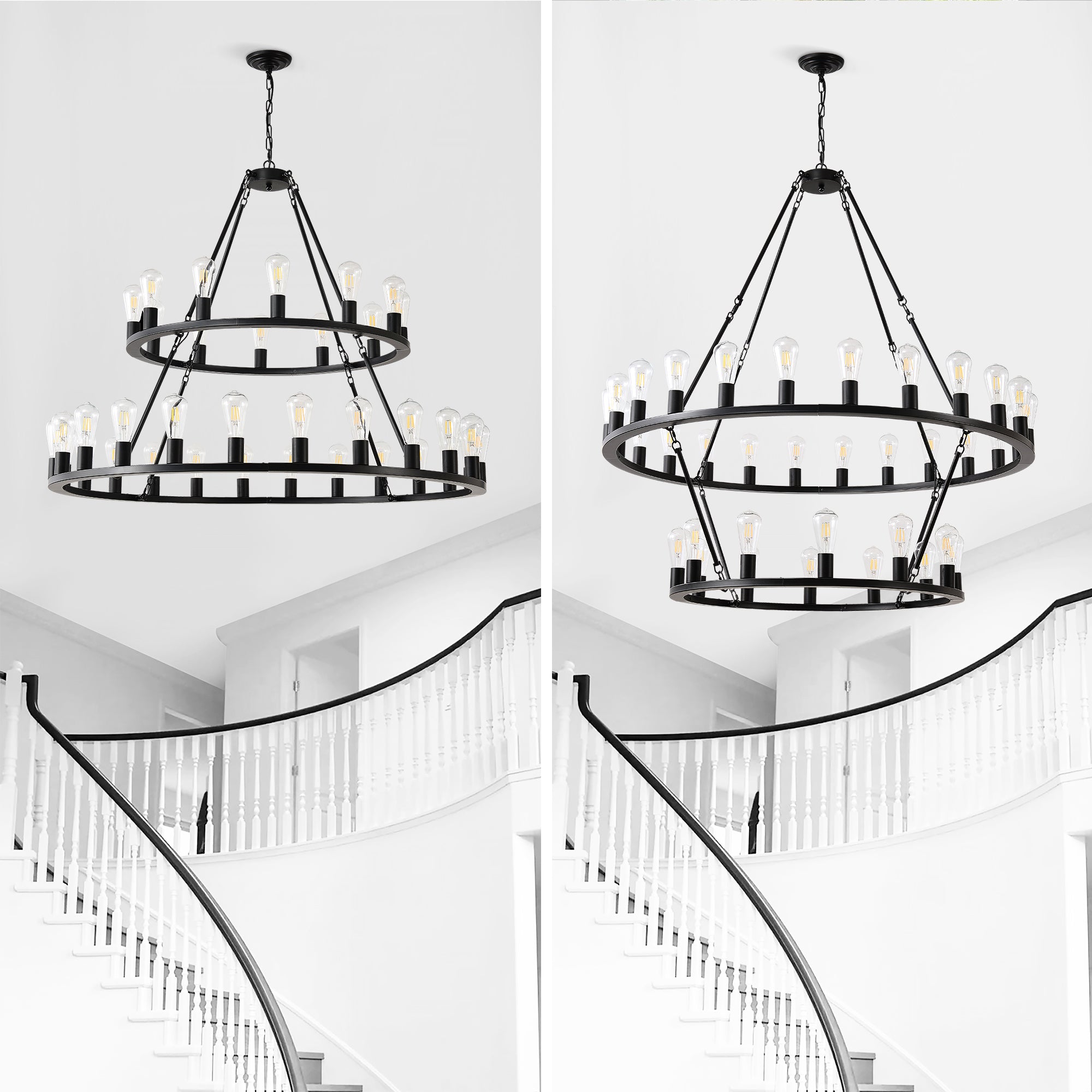 52 Inch Black Wagon Wheel Chandelier, 36-Lights