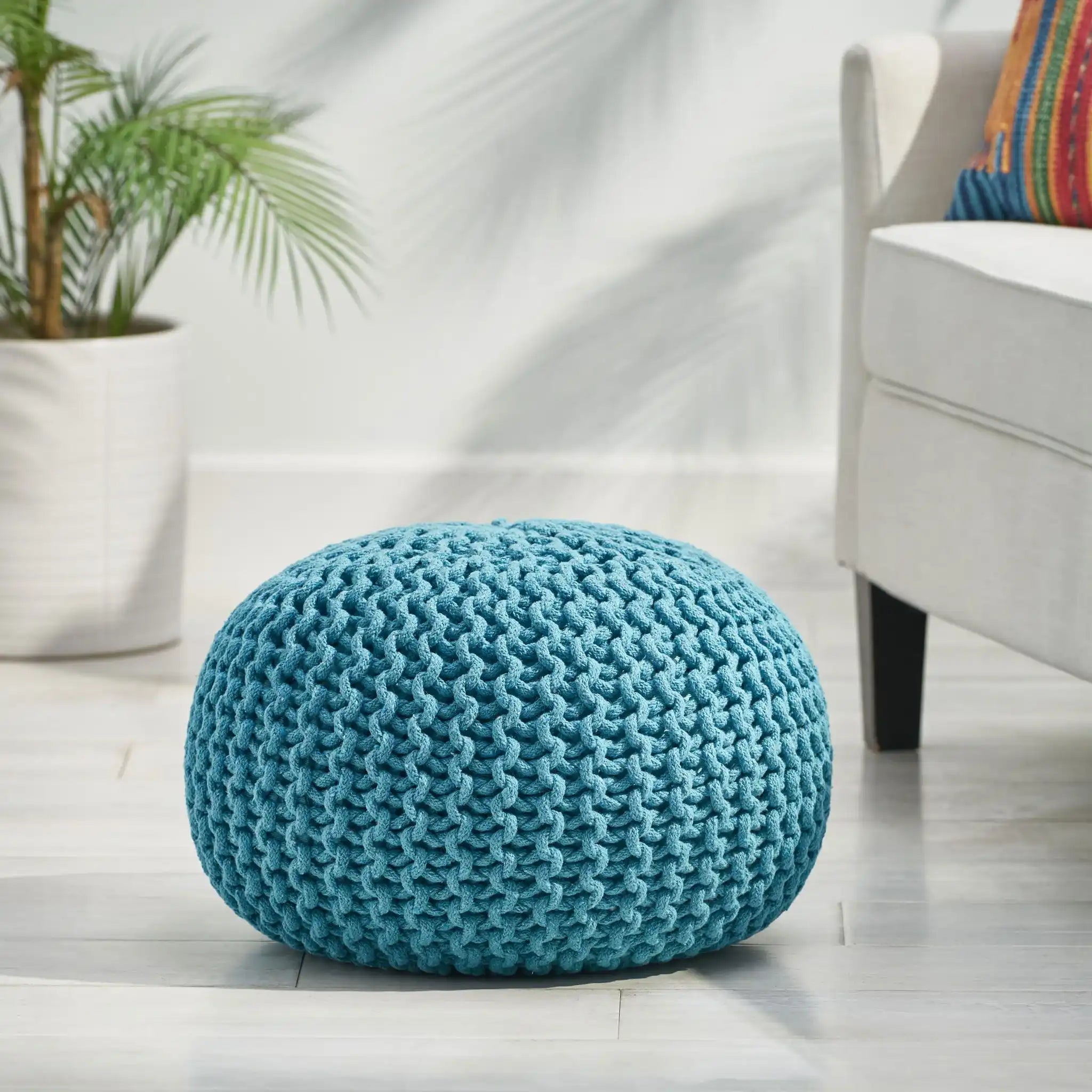 Moro Knitted Round Pouf With Pumpkin Shape