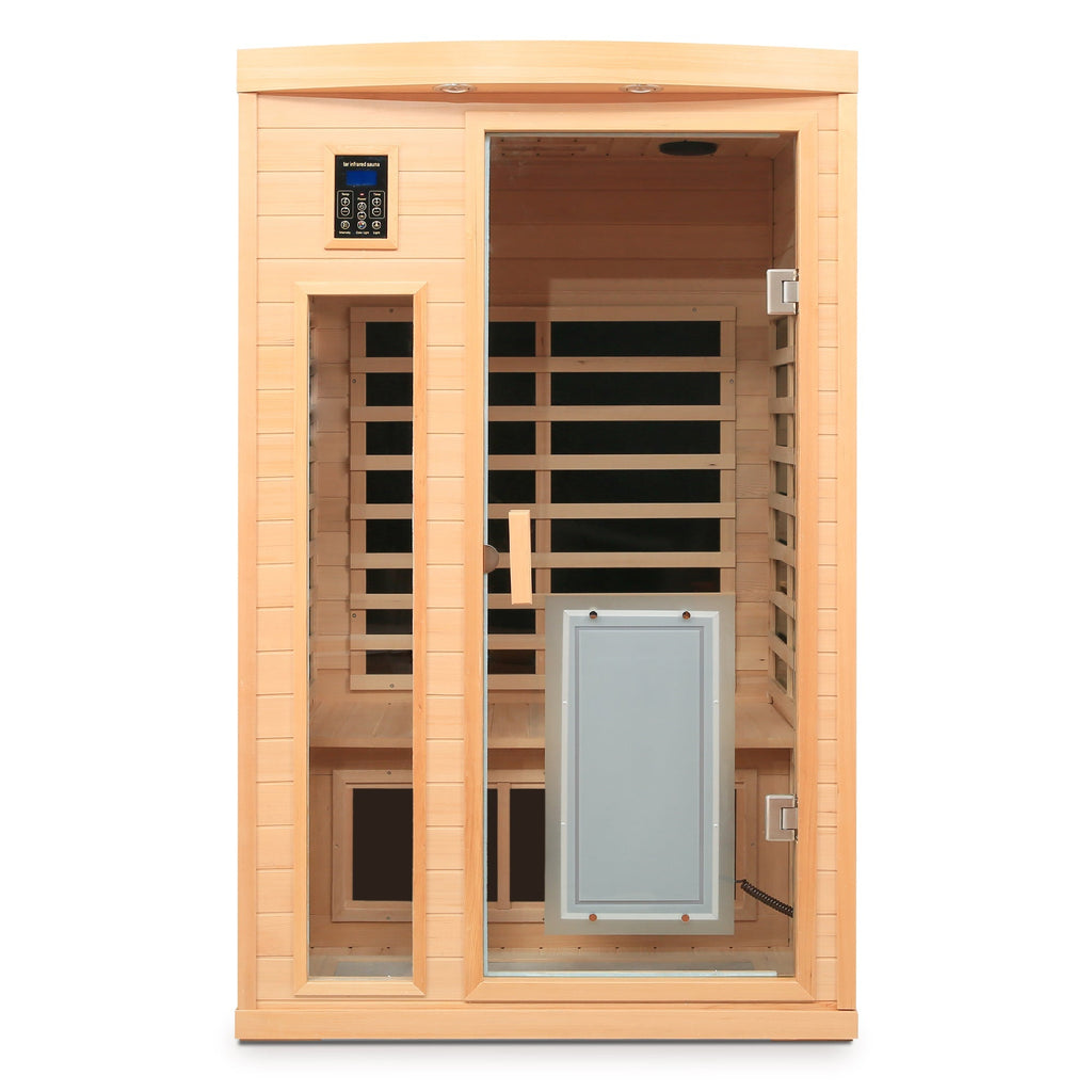 Low EMF, There is also a heating plate on the glass door, Hemlock wood Far-infrared indoor Two person sauna room