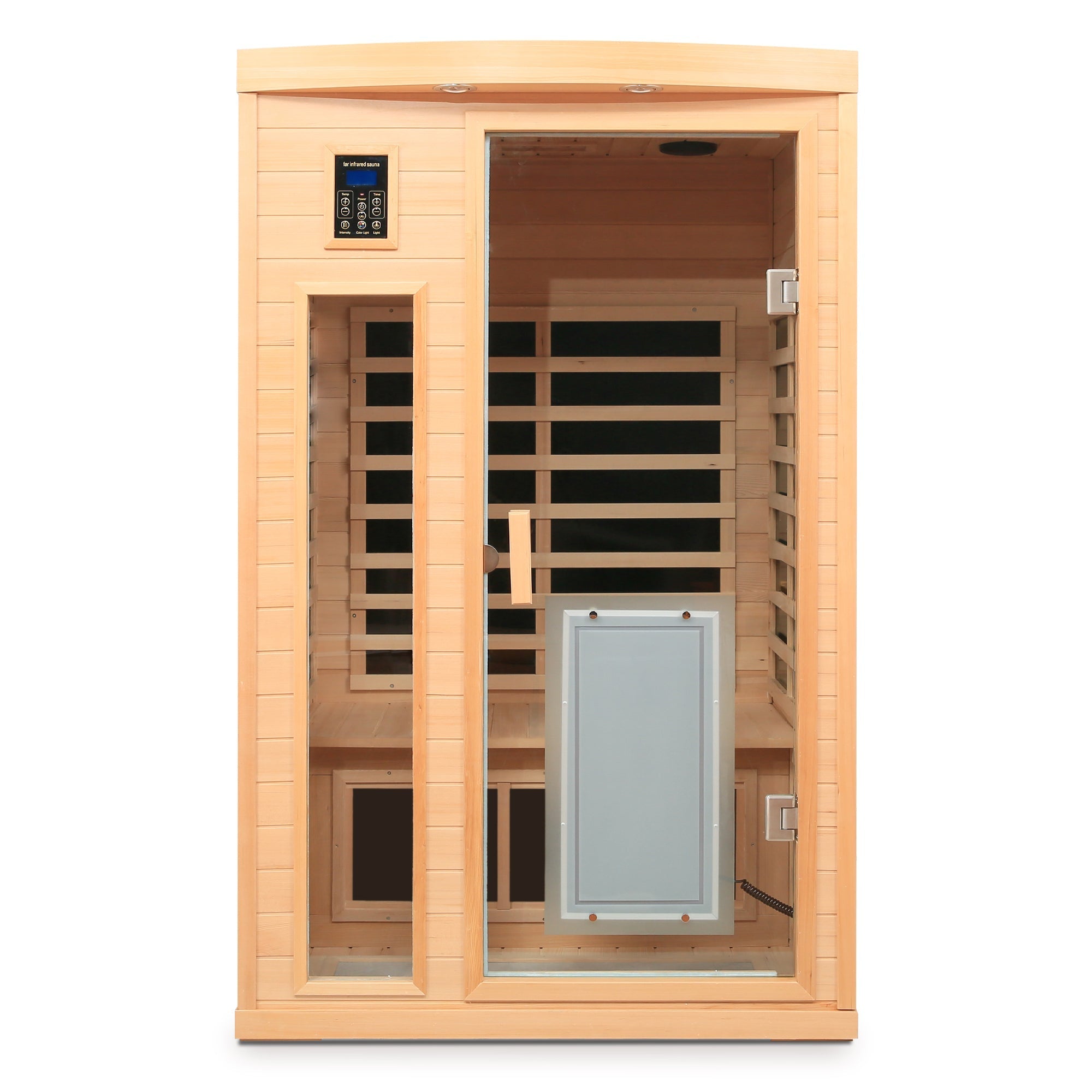 Low EMF, There is also a heating plate on the glass door, Hemlock wood Far-infrared indoor Two person sauna room